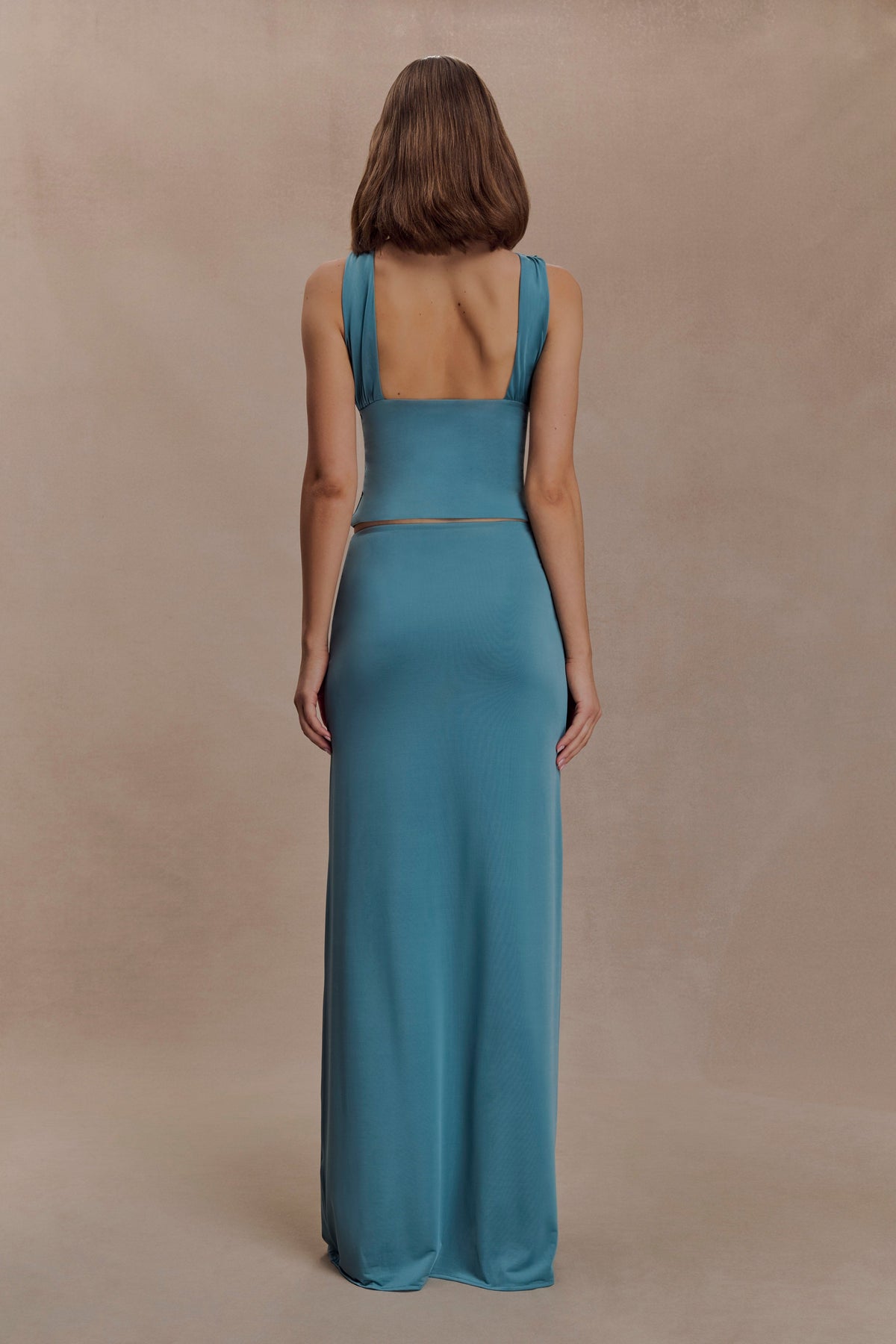 Erina Slinky Ruched Maxi Skirt With Hardware - Teal #2