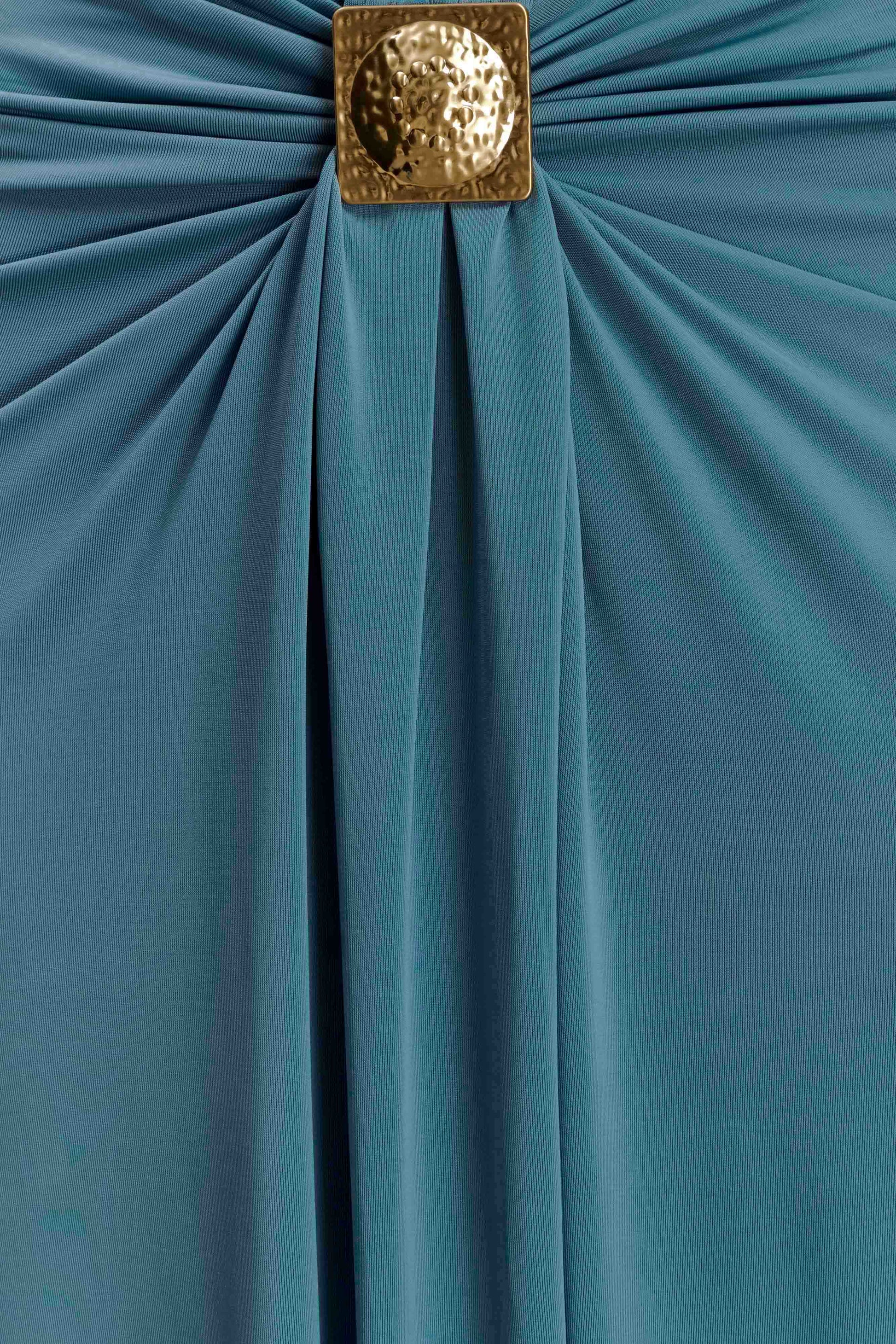 Erina Slinky Ruched Maxi Skirt With Hardware - Teal #4