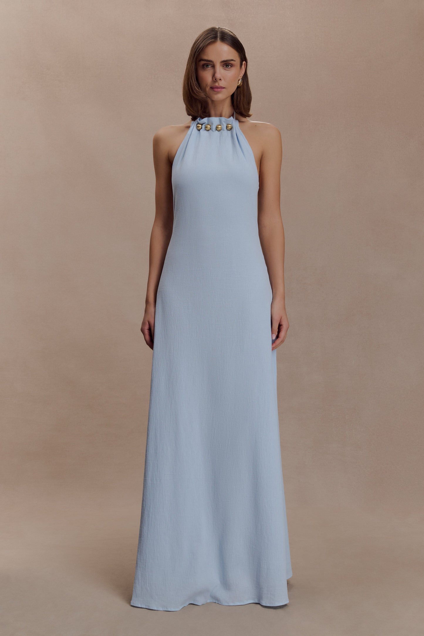 Abeda Cotton Maxi Dress With Hardware - Pale Blue