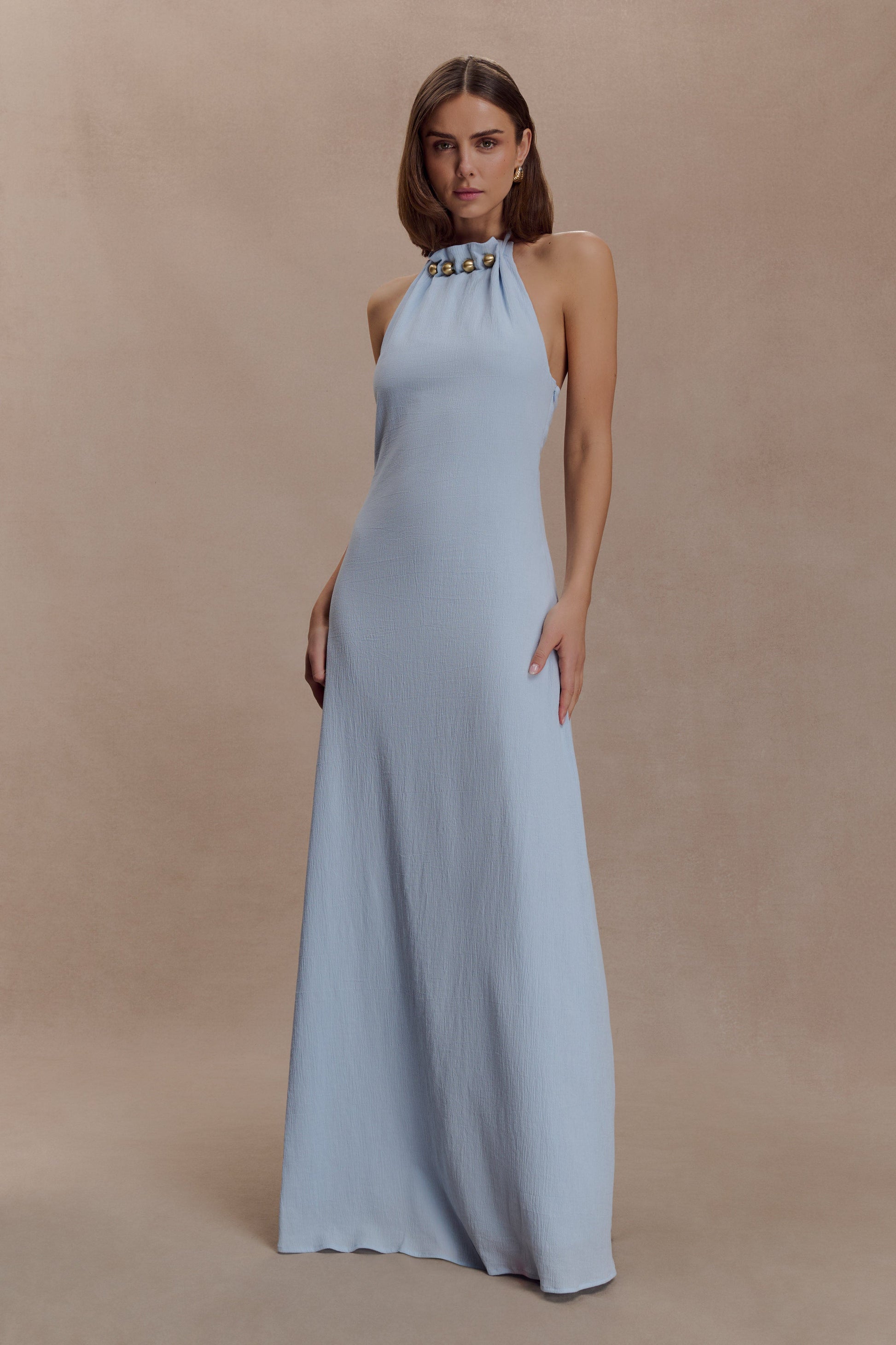 Abeda Cotton Maxi Dress With Hardware / Pale Blue | MESHKI