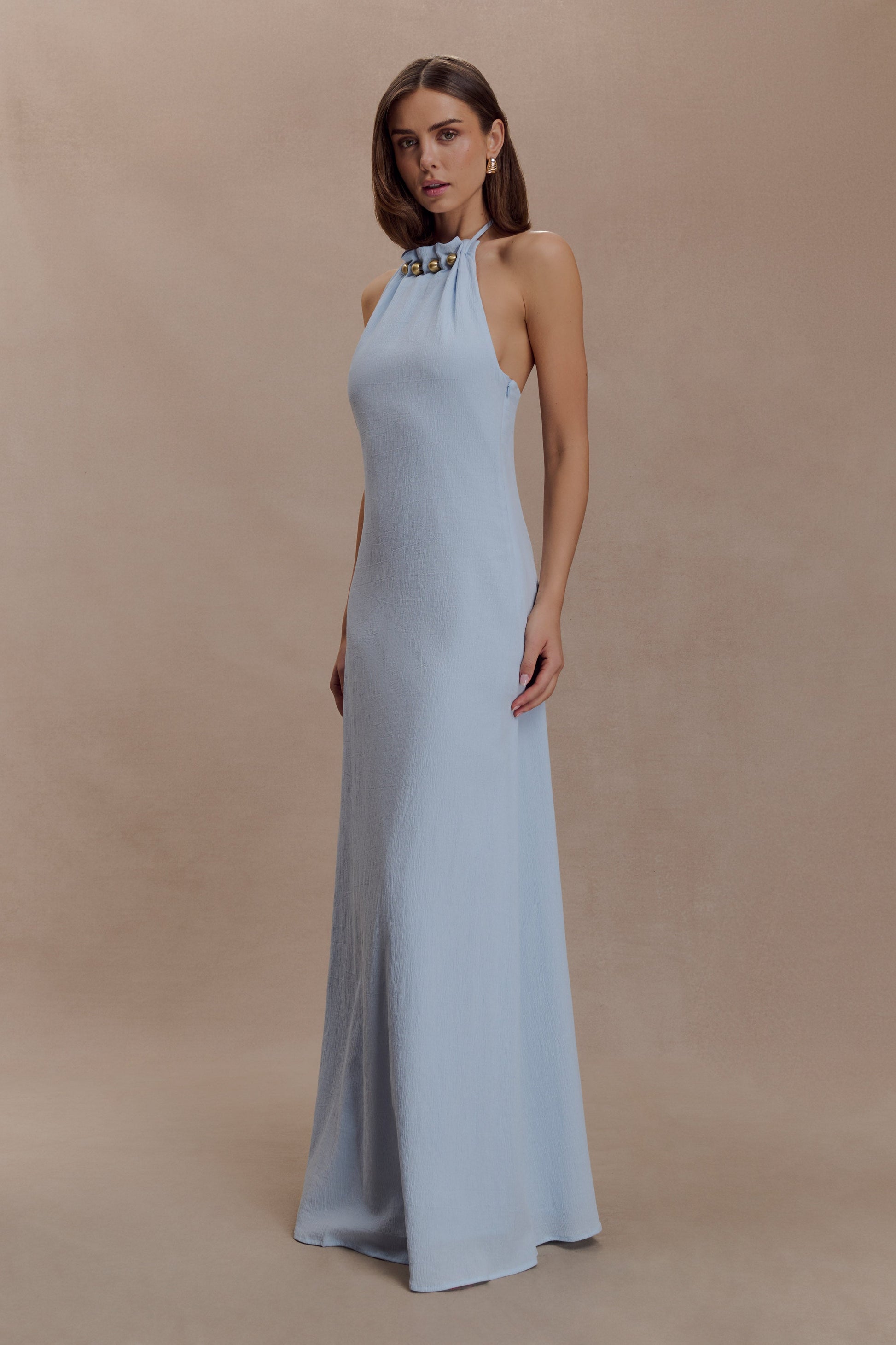 Abeda Cotton Maxi Dress With Hardware / Pale Blue | MESHKI Abeda Cotton Maxi Dress With Hardware / Pale Blue | MESHKI