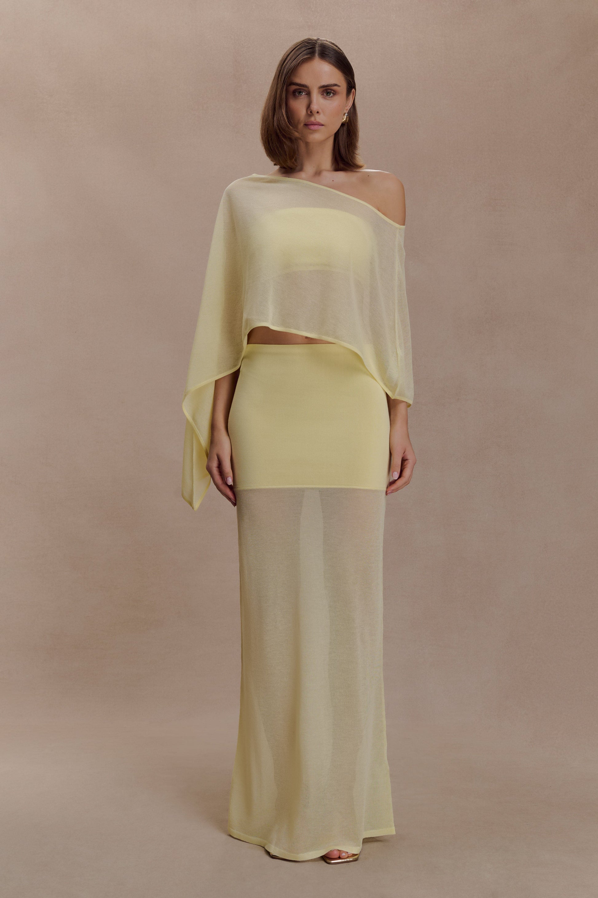 Tanyel Sheer And Bandage Knit Maxi Skirt / Lemon | MESHKI