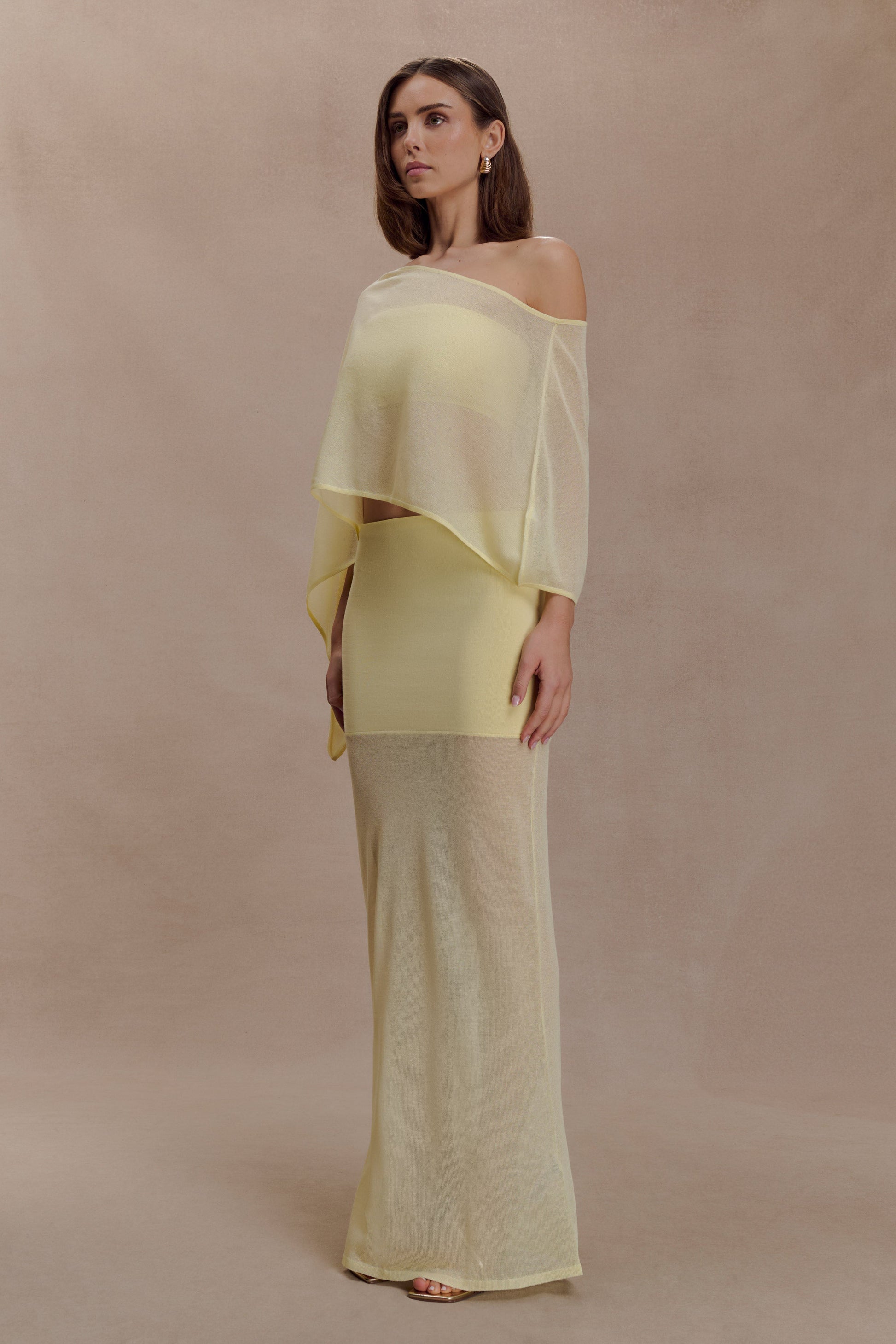 Lyra Sheer Knit Cape - Lemon #4