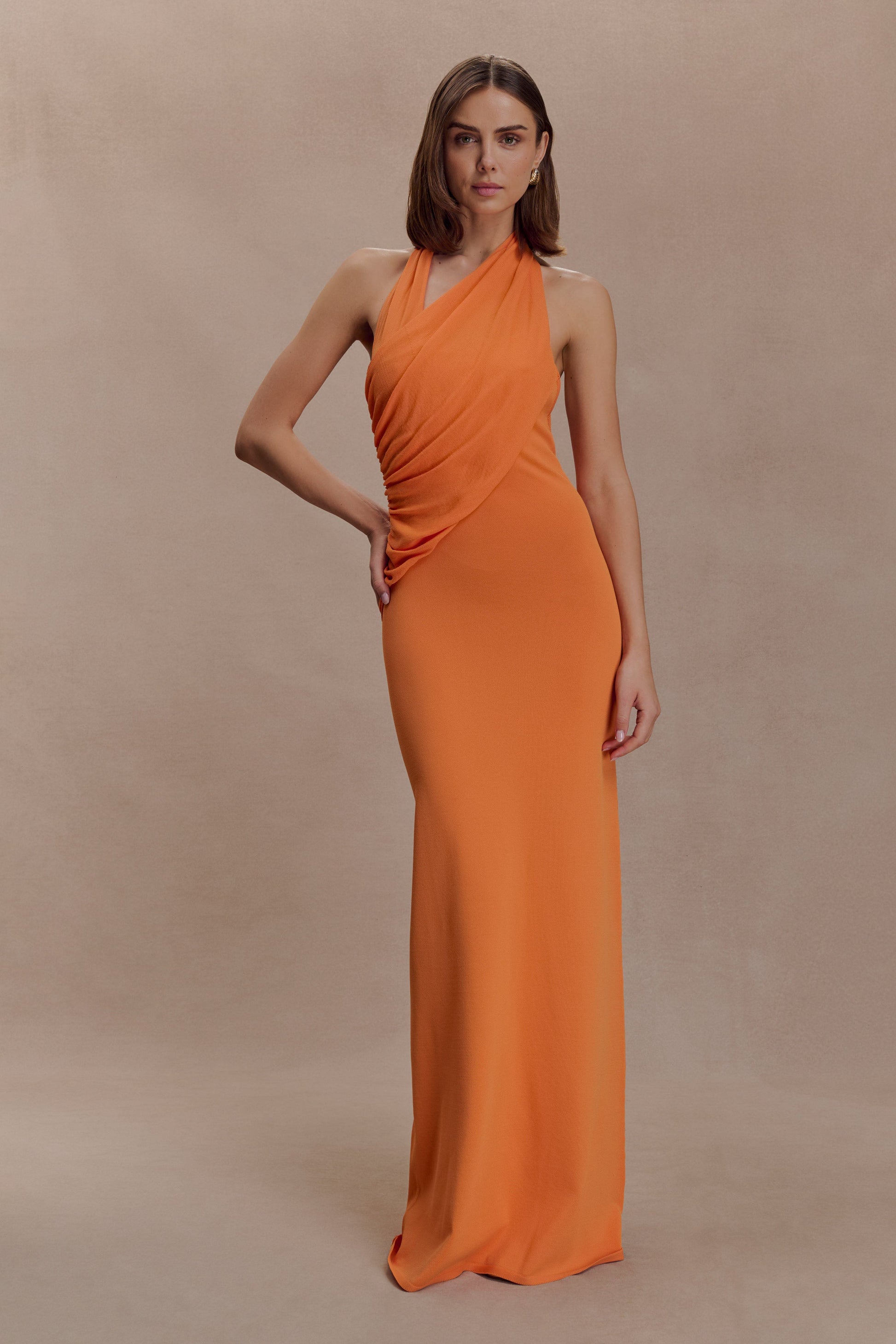 Elma Halter Knit Maxi Dress / Orange | MESHKI | XL Elma Halter Knit Maxi Dress / Orange | MESHKI | XL