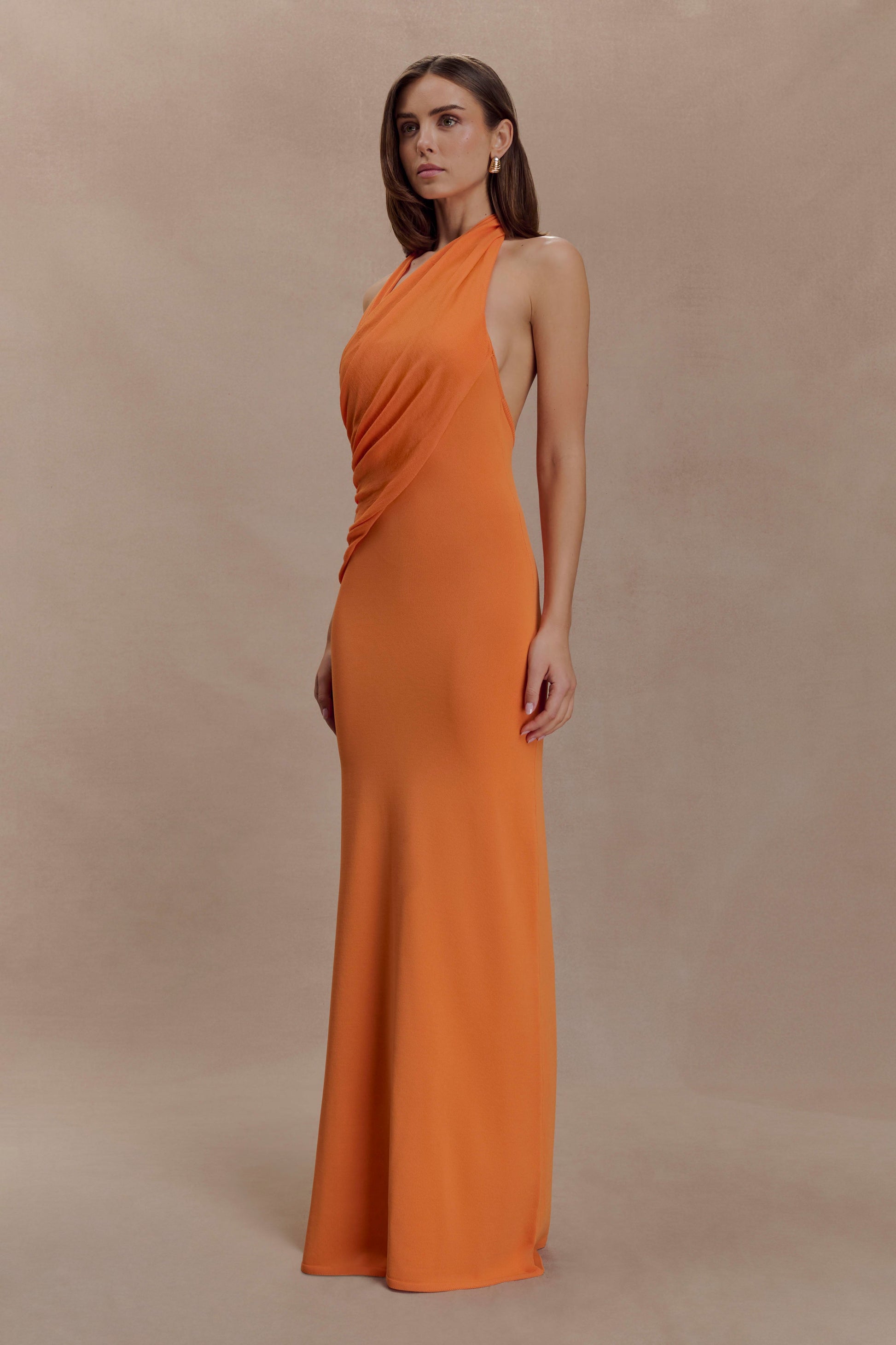Elma Halter Knit Maxi Dress / Orange | MESHKI | XL Elma Halter Knit Maxi Dress / Orange | MESHKI | XL