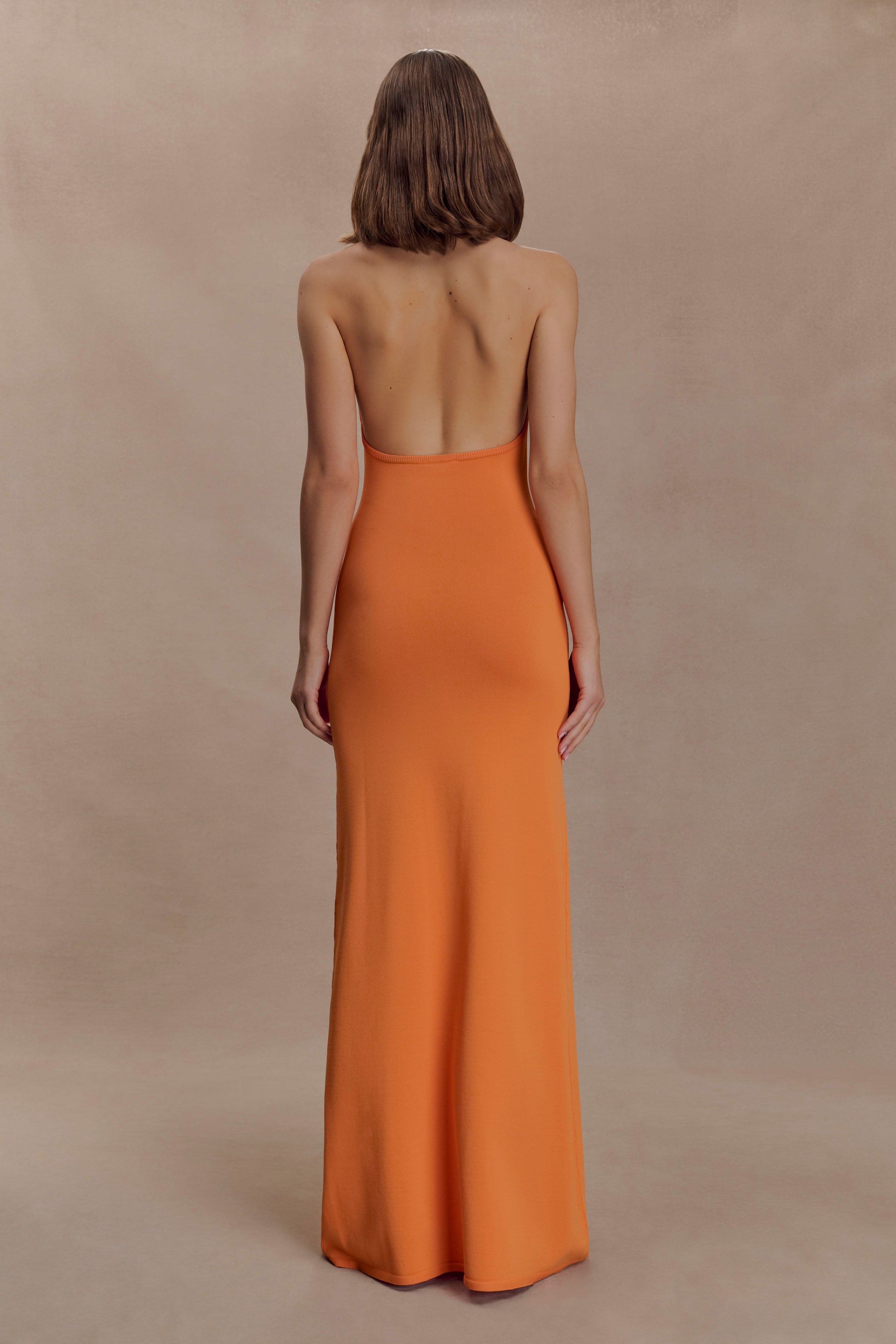 Elma Halter Knit Maxi Dress - Orange | MESHKI US