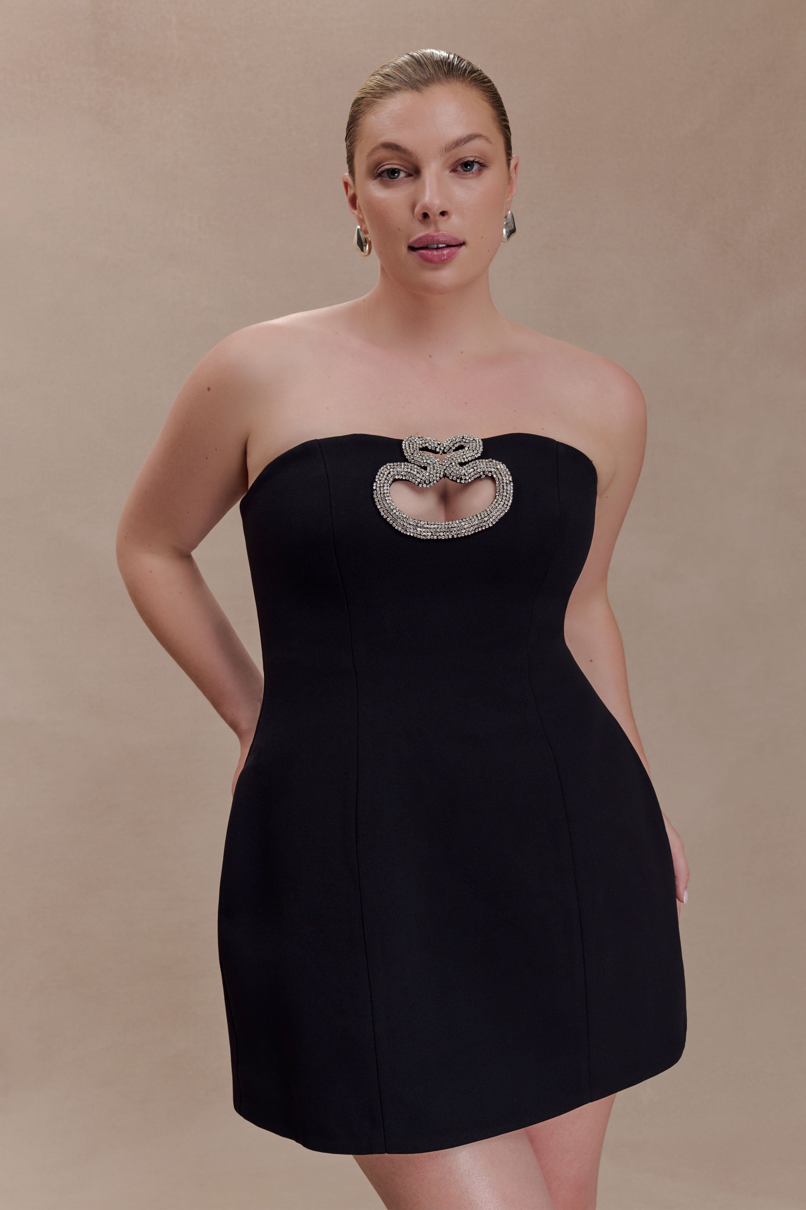 Hilda Embellished Strapless Mini Dress - Black | MESHKI US