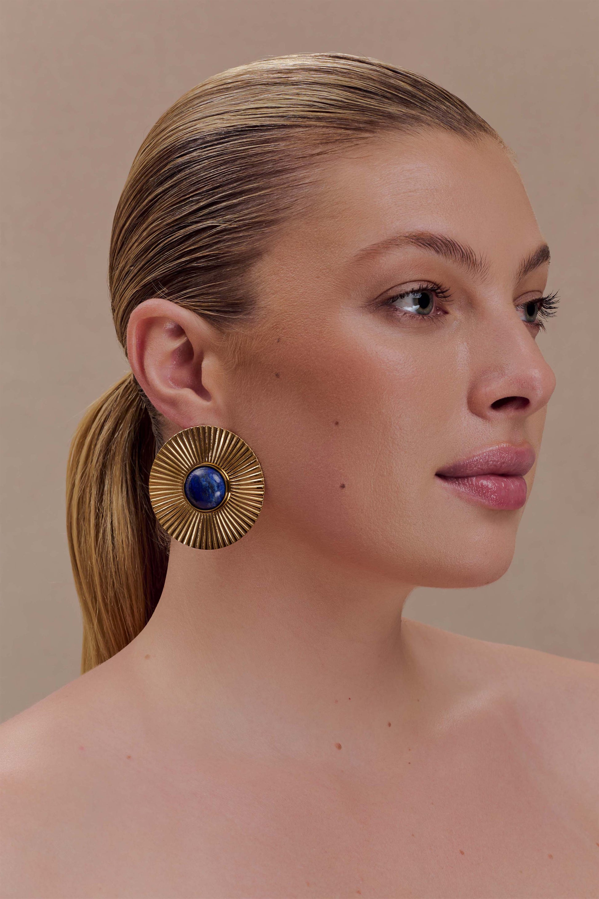 Maisie Round Gemstone Earrings - Gold #3