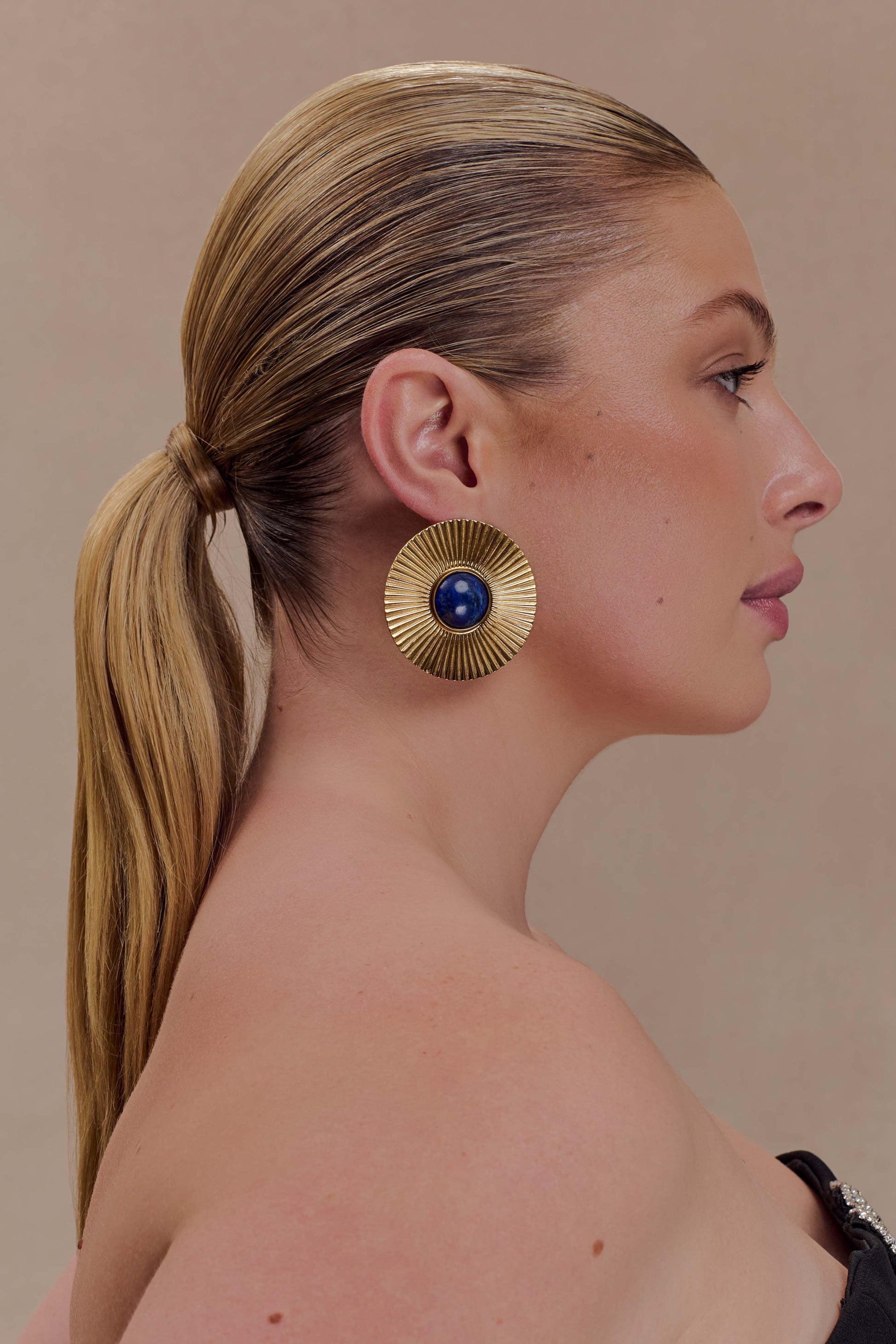Maisie Round Gemstone Earrings - Gold #2