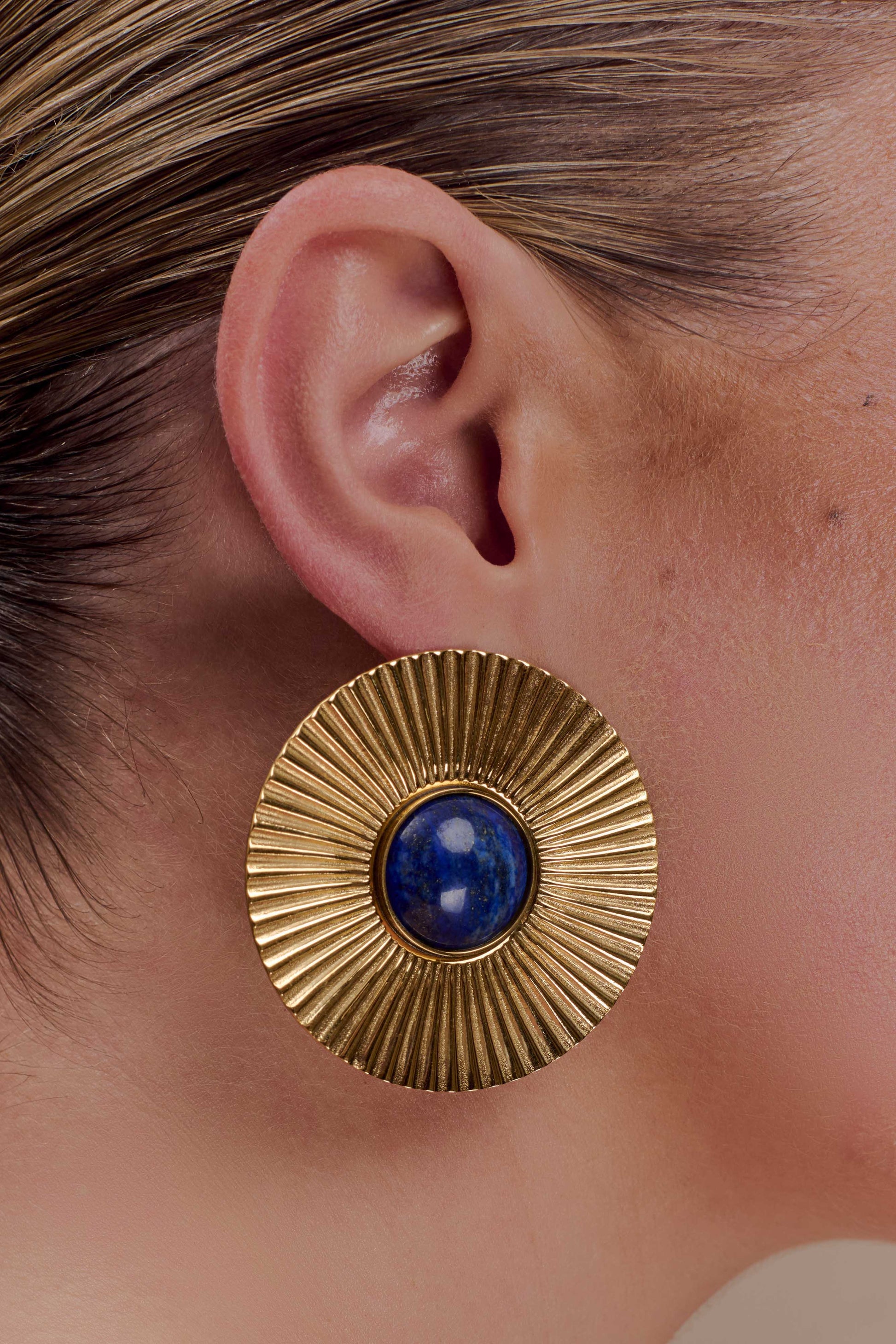 Maisie Round Gemstone Earrings - Gold #4