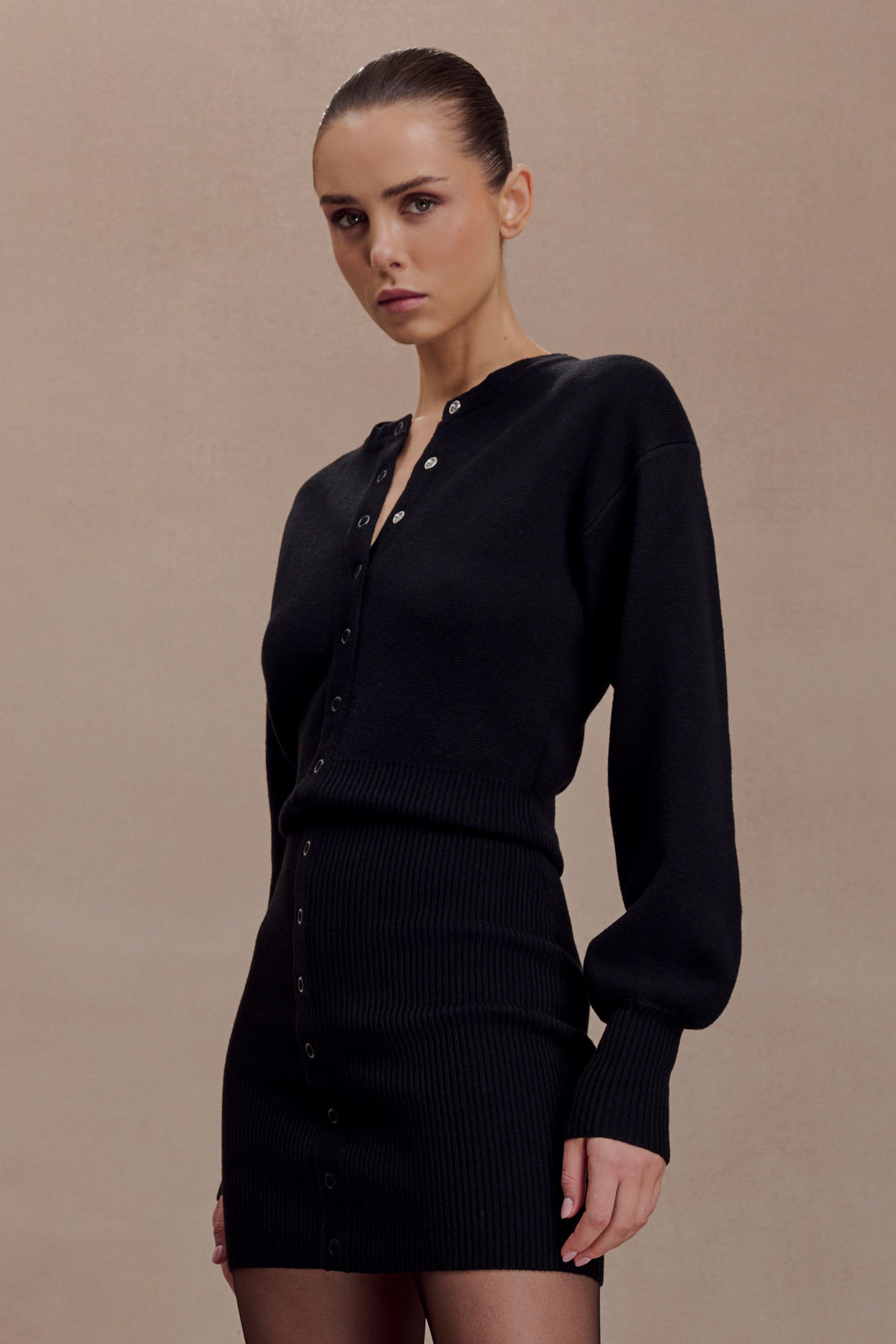 Xaden Wool Mix Knit Mini Dress - Black | MESHKI US