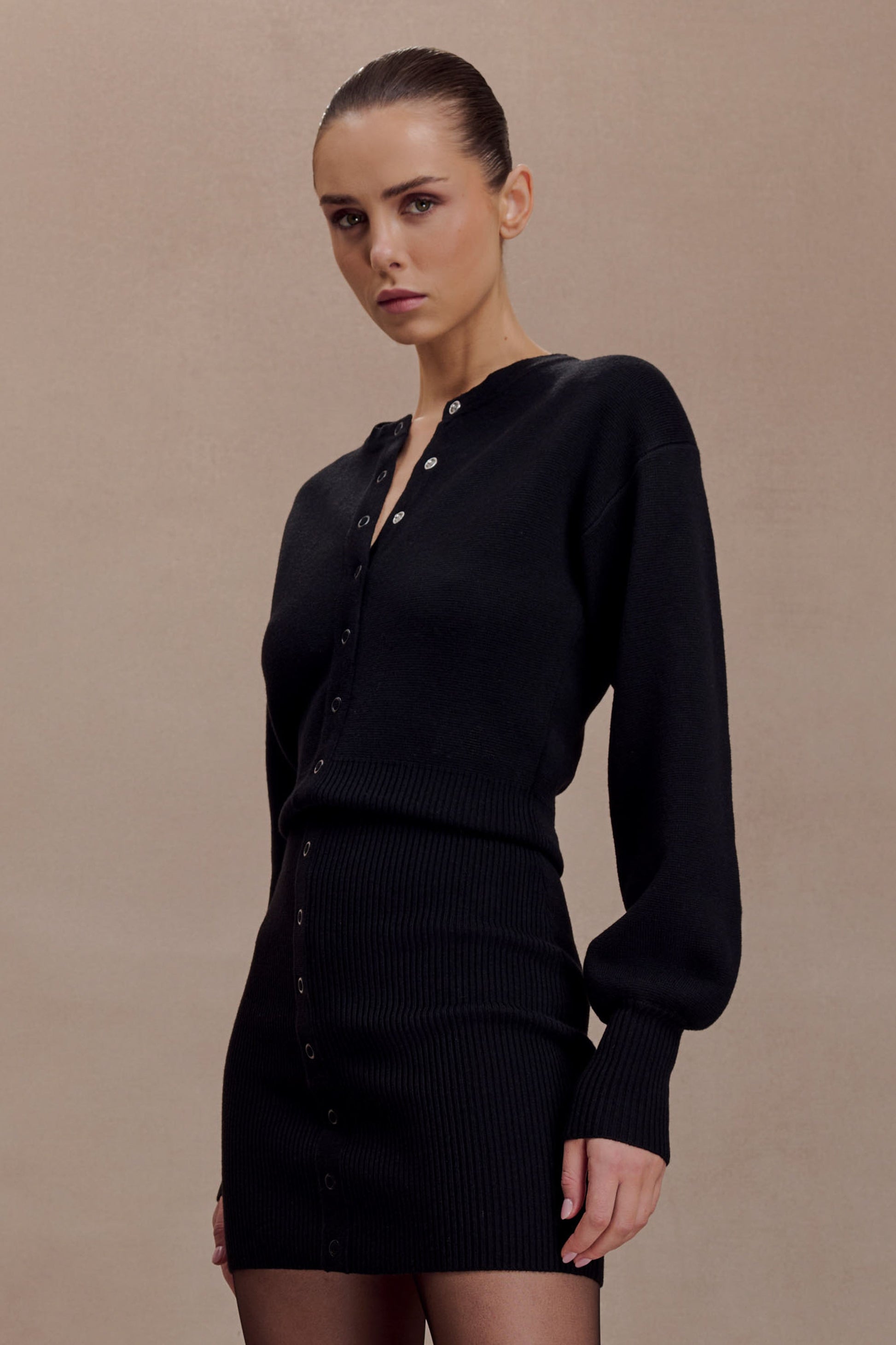 Xaden Wool Mix Knit Mini Dress - Black | MESHKI US Xaden Wool Mix Knit Mini Dress - Black | MESHKI US