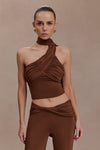 Lydia Slinky Asymmetrical Halter Top - Chocolate