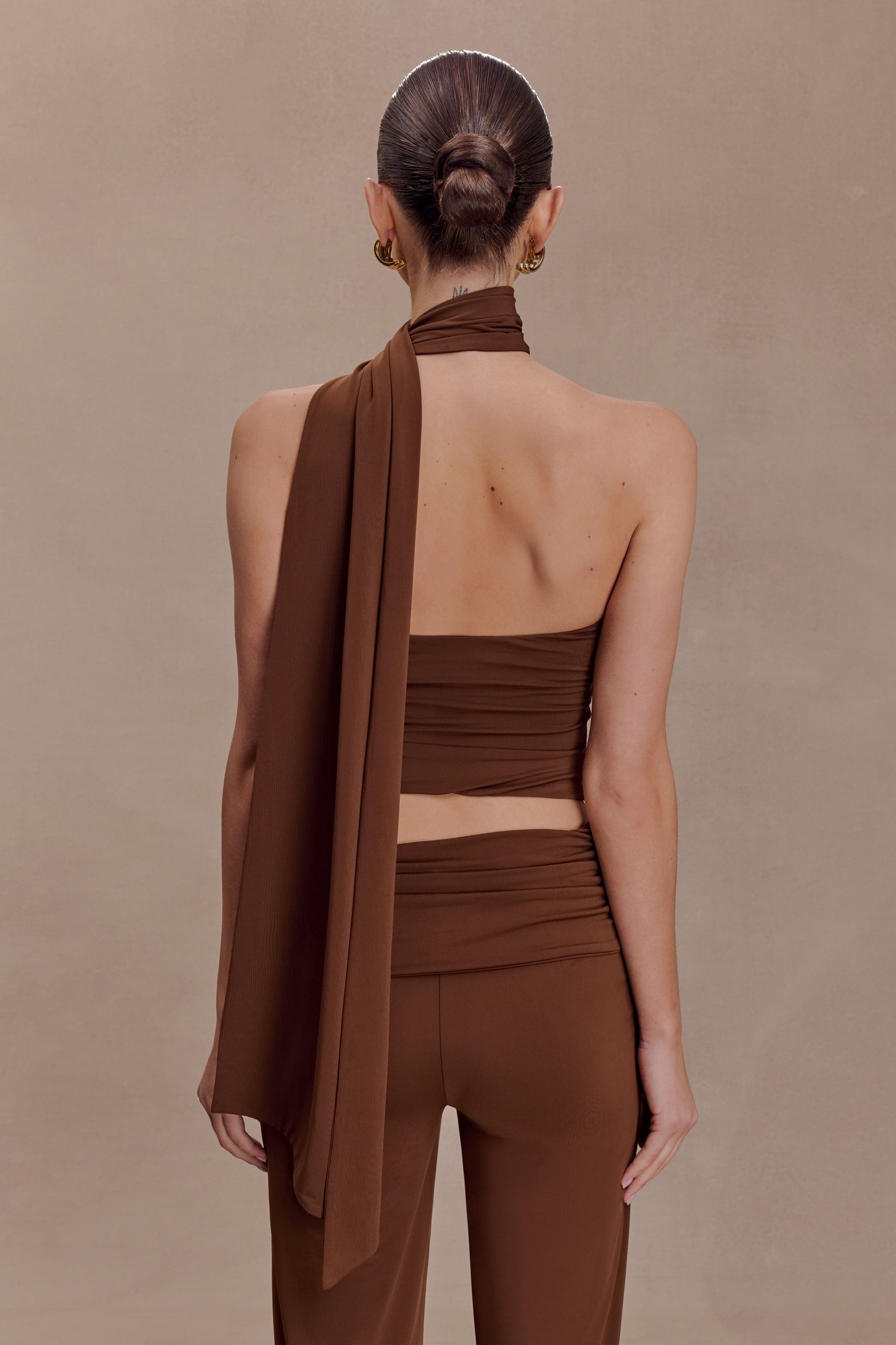 Lydia Slinky Asymmetrical Halter Top - Chocolate #2