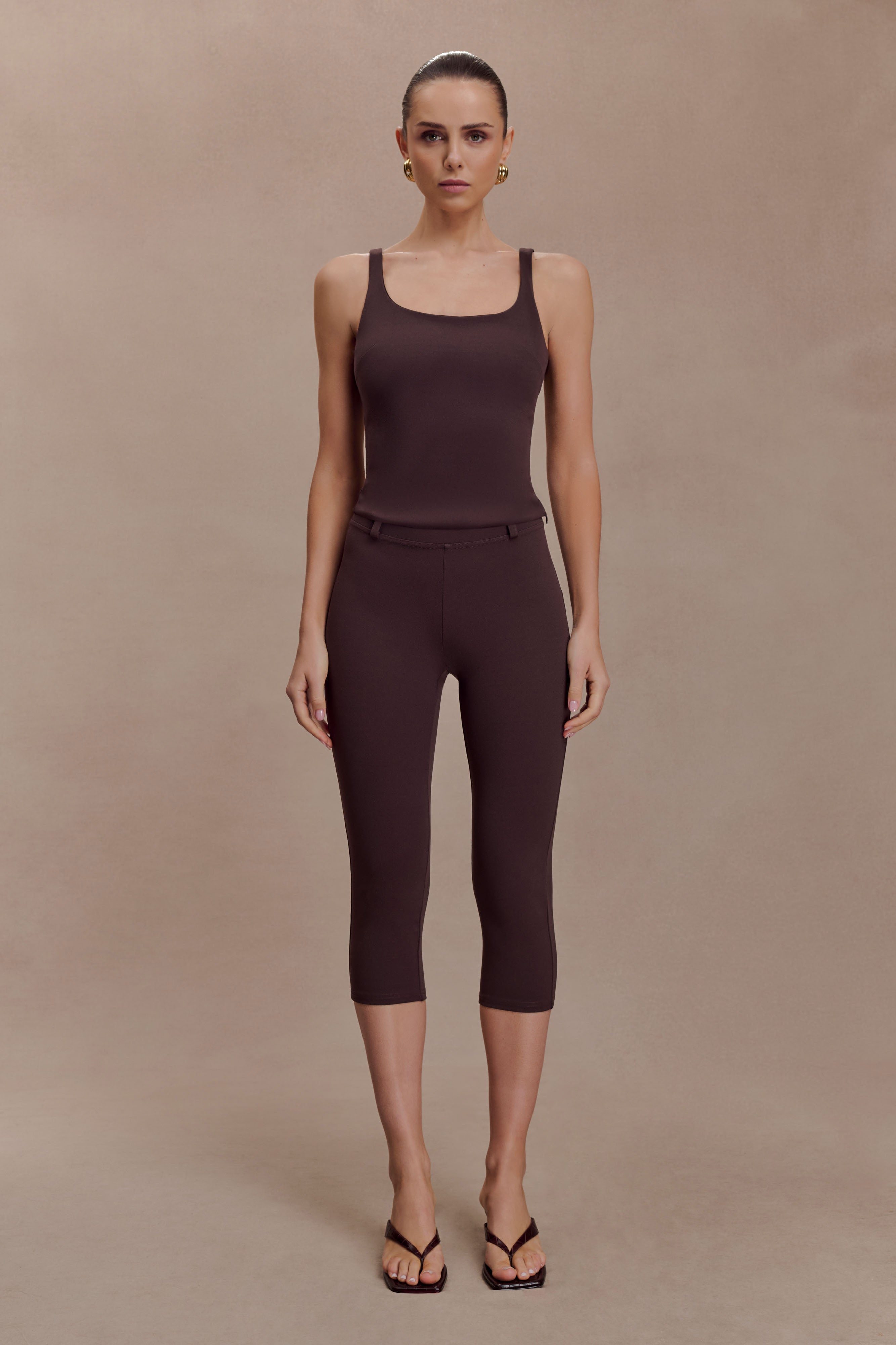 Blanca Stretch Crepe Capri Pants - Chocolate | MESHKI US