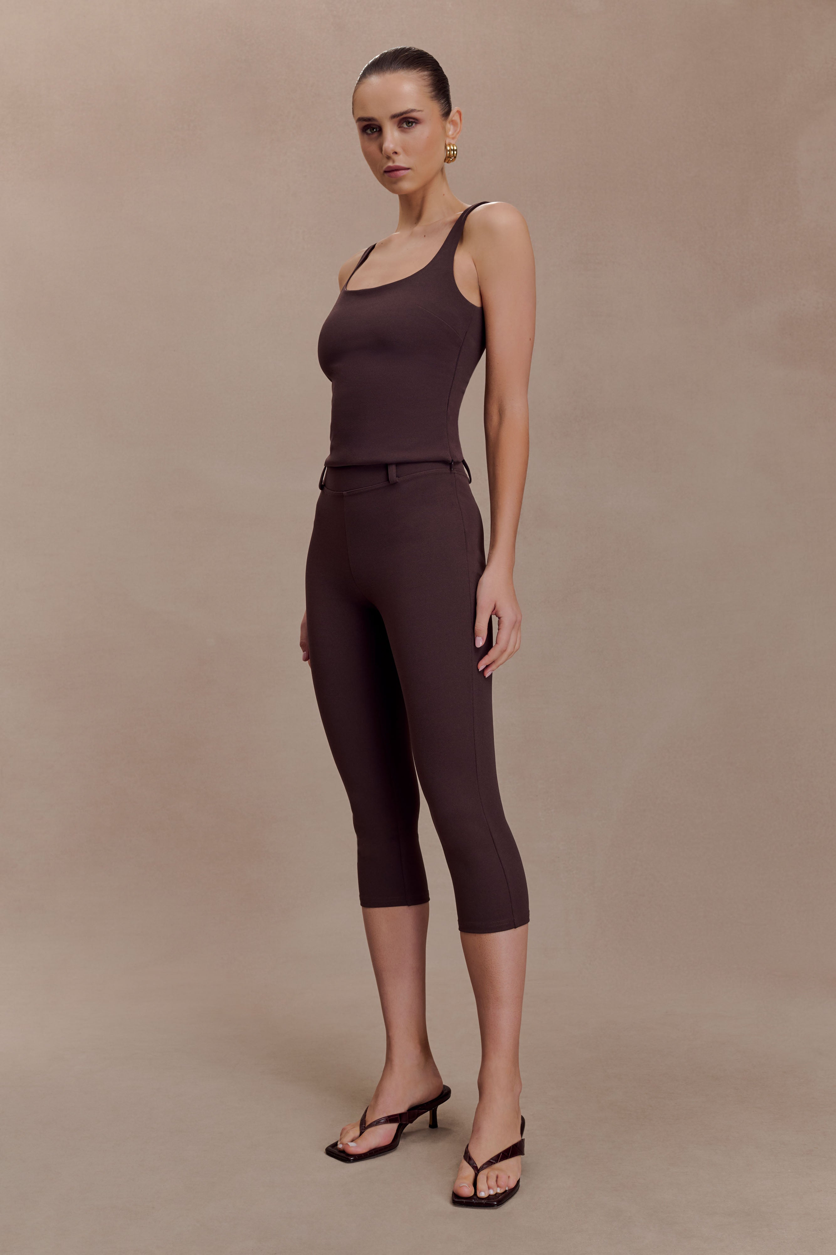 Blanca Stretch Crepe Capri Pants - Chocolate | MESHKI US
