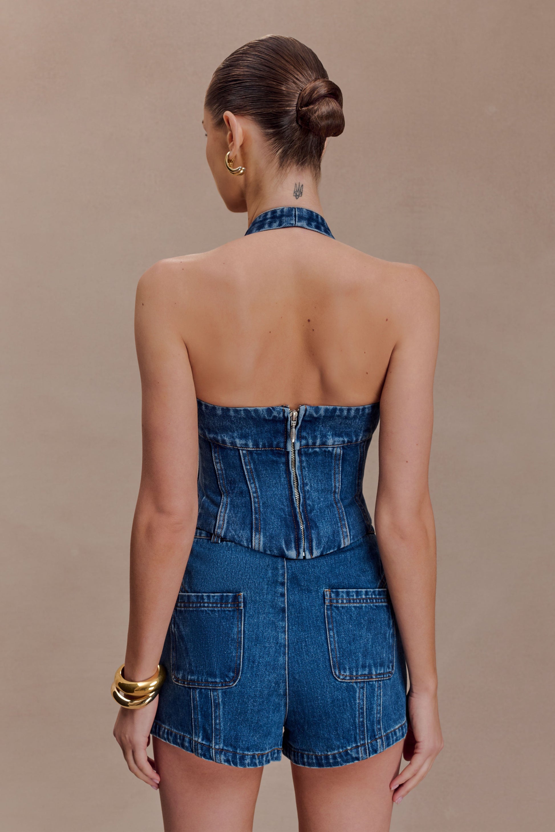 Meadow Denim Corset Halter Top - Dark Blue #2