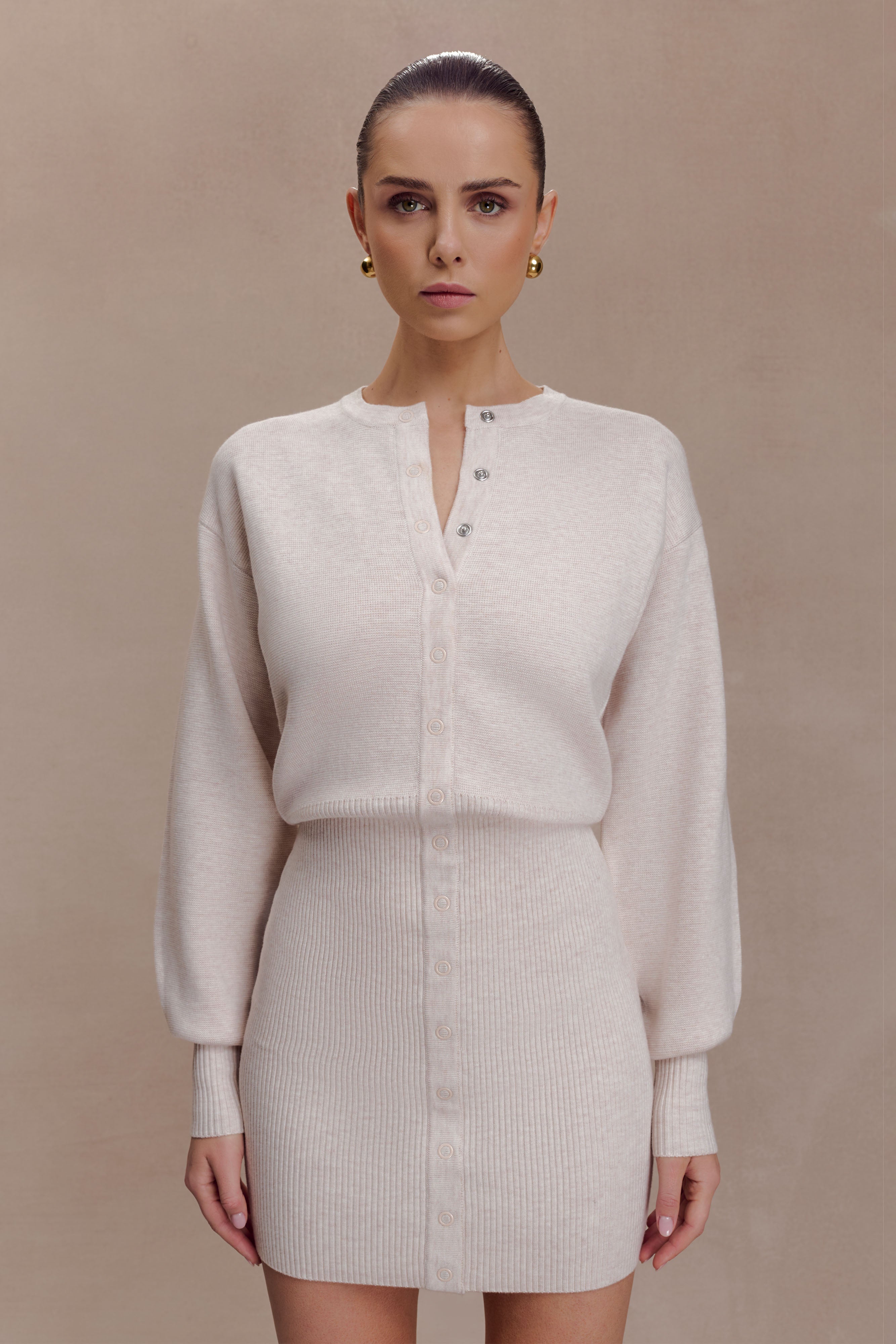 Xaden Wool Mix Knit Mini Dress - Oat Marle | MESHKI US