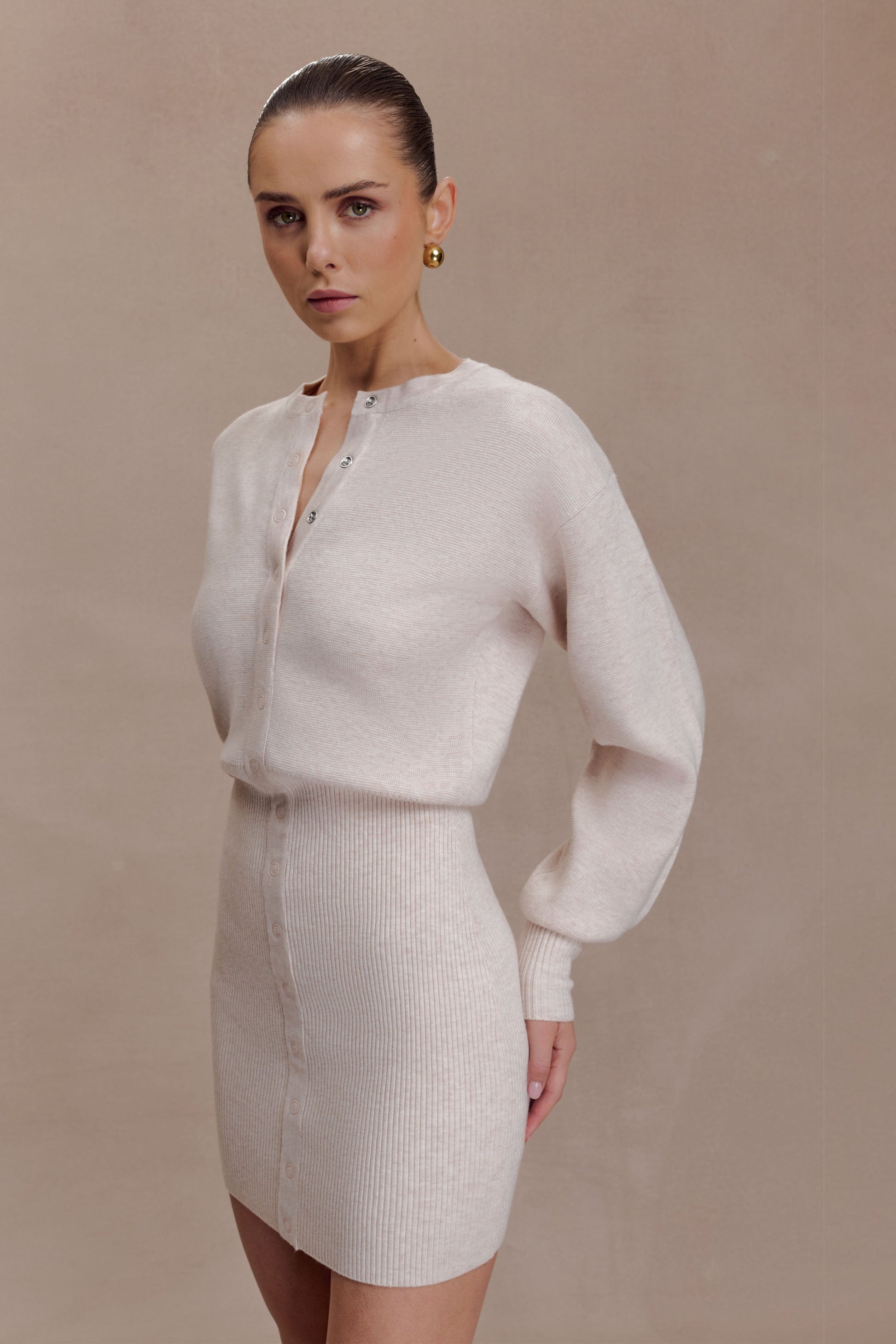 Xaden Wool Mix Knit Mini Dress - Oat Marle #4