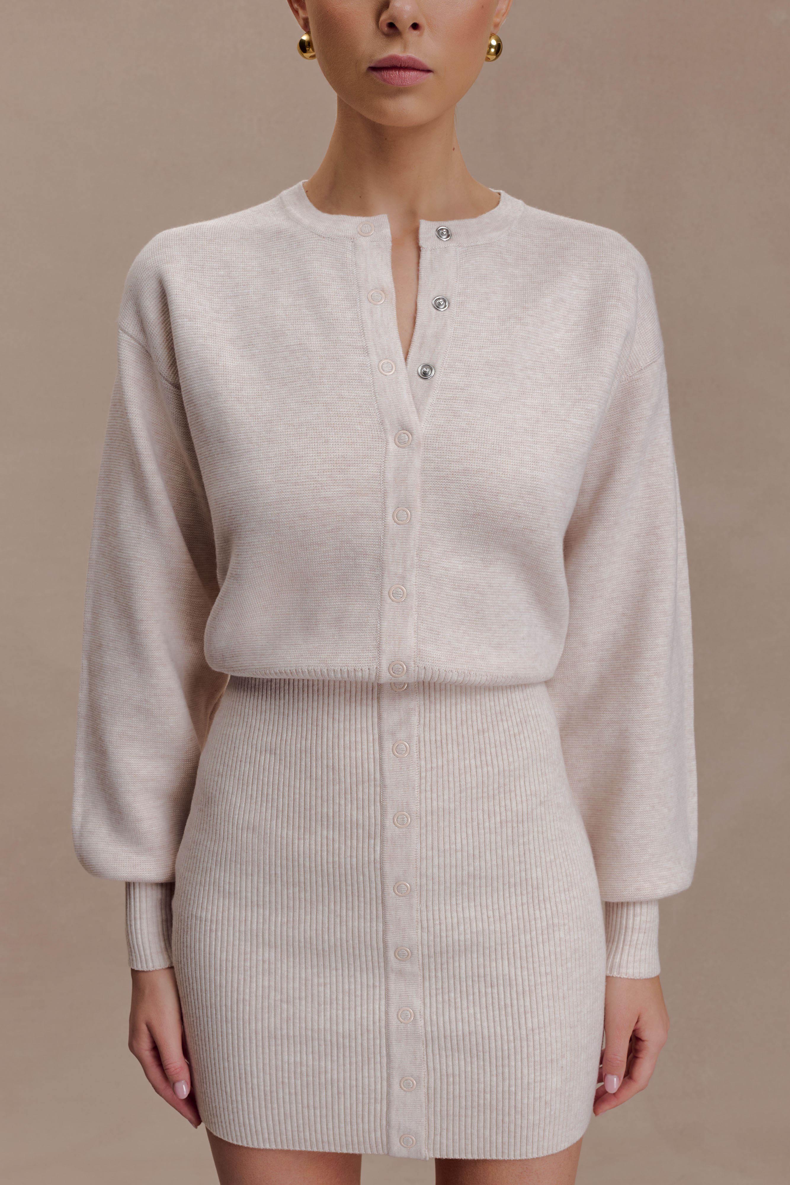 Xaden Wool Mix Knit Mini Dress - Oat Marle | MESHKI US