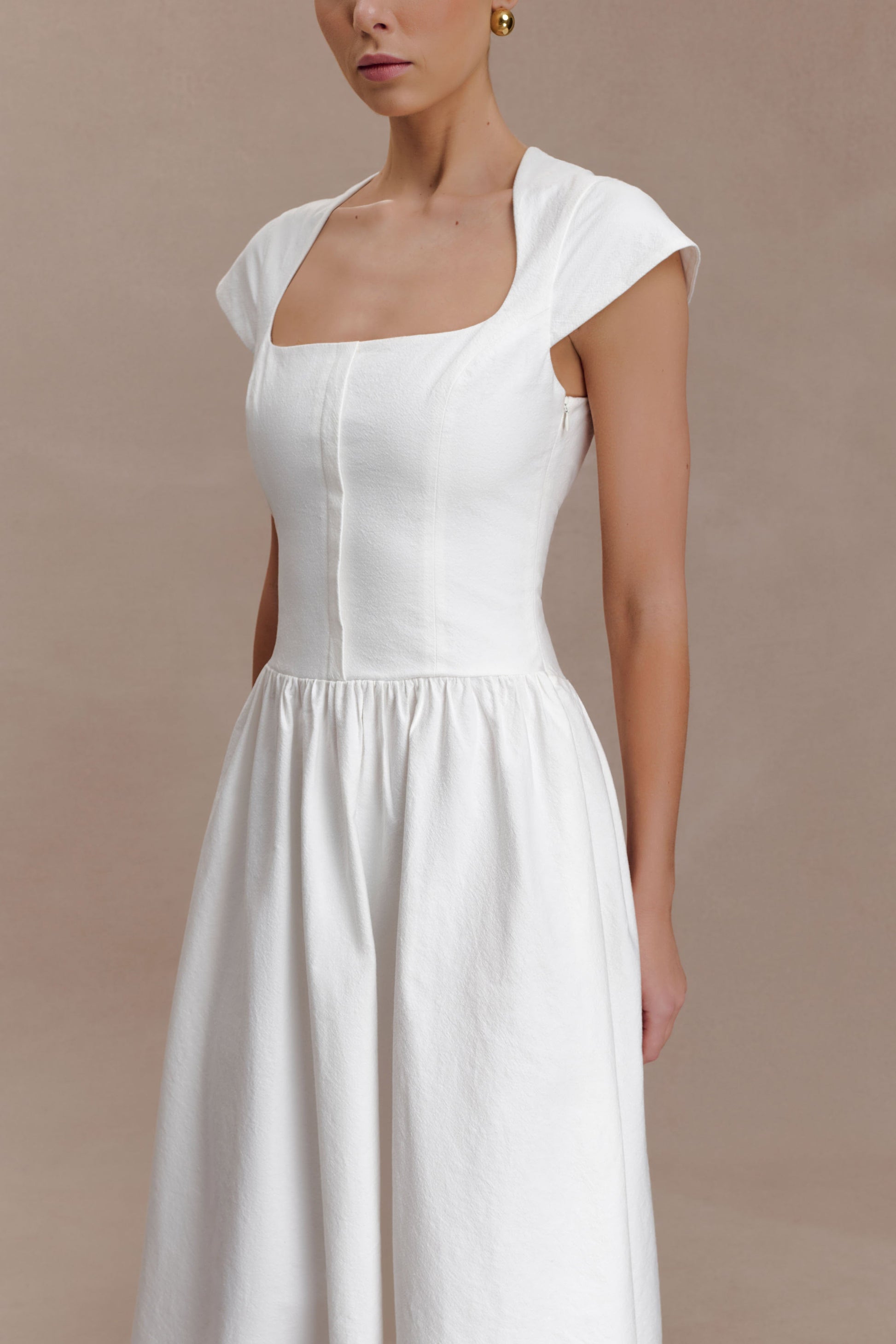 Ayla Cotton Fit and Flare Midi Dress / White | Meshki | Xs Ayla Cotton Fit and Flare Midi Dress / White | Meshki | Xs