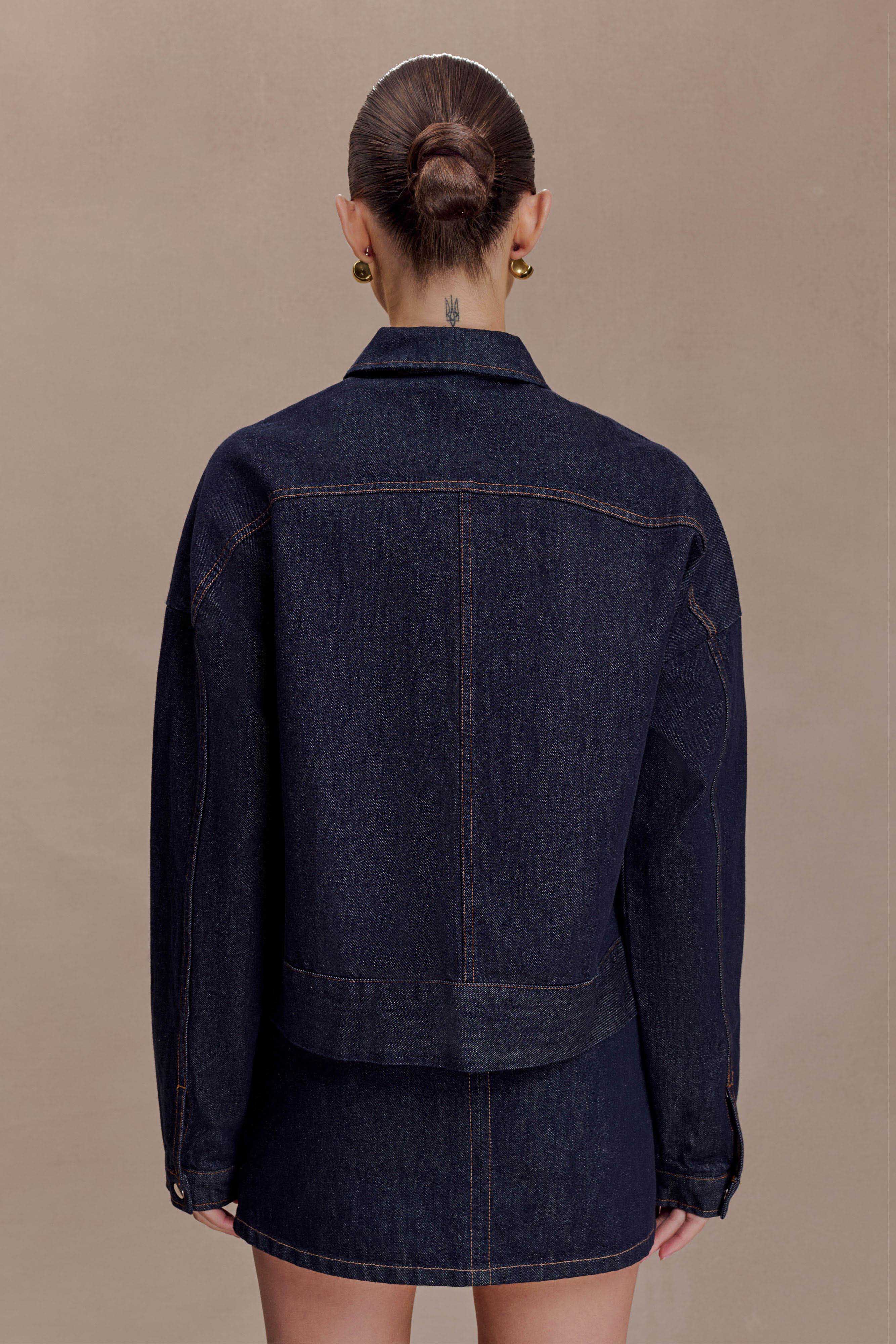 Olandria Oversized Jacket Top - Washed Indigo Blue | MESHKI US