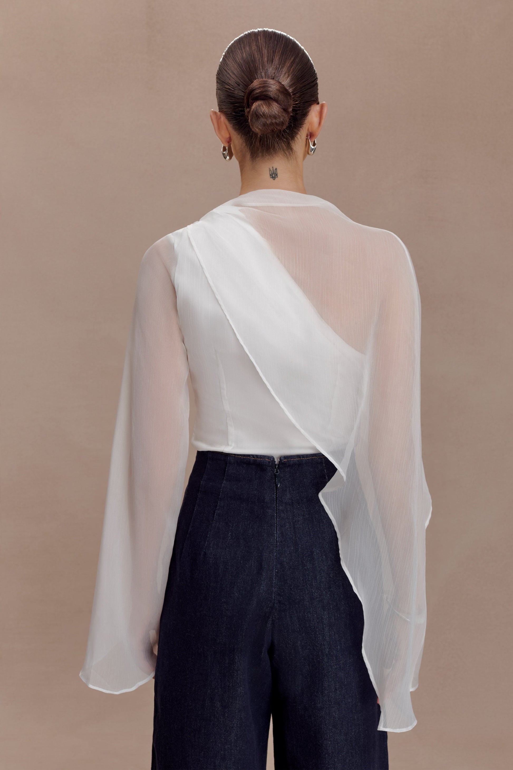 Ida Sheer Asymmetrical Long Sleeve Top - White #2