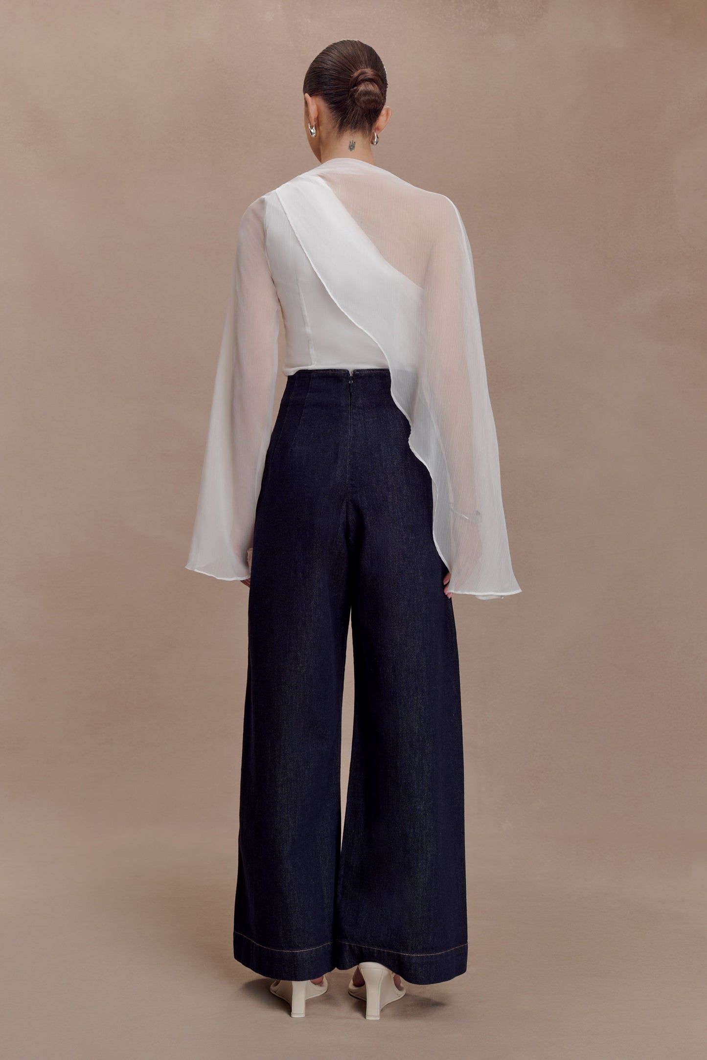 Ida Sheer Asymmetrical Long Sleeve Top - White