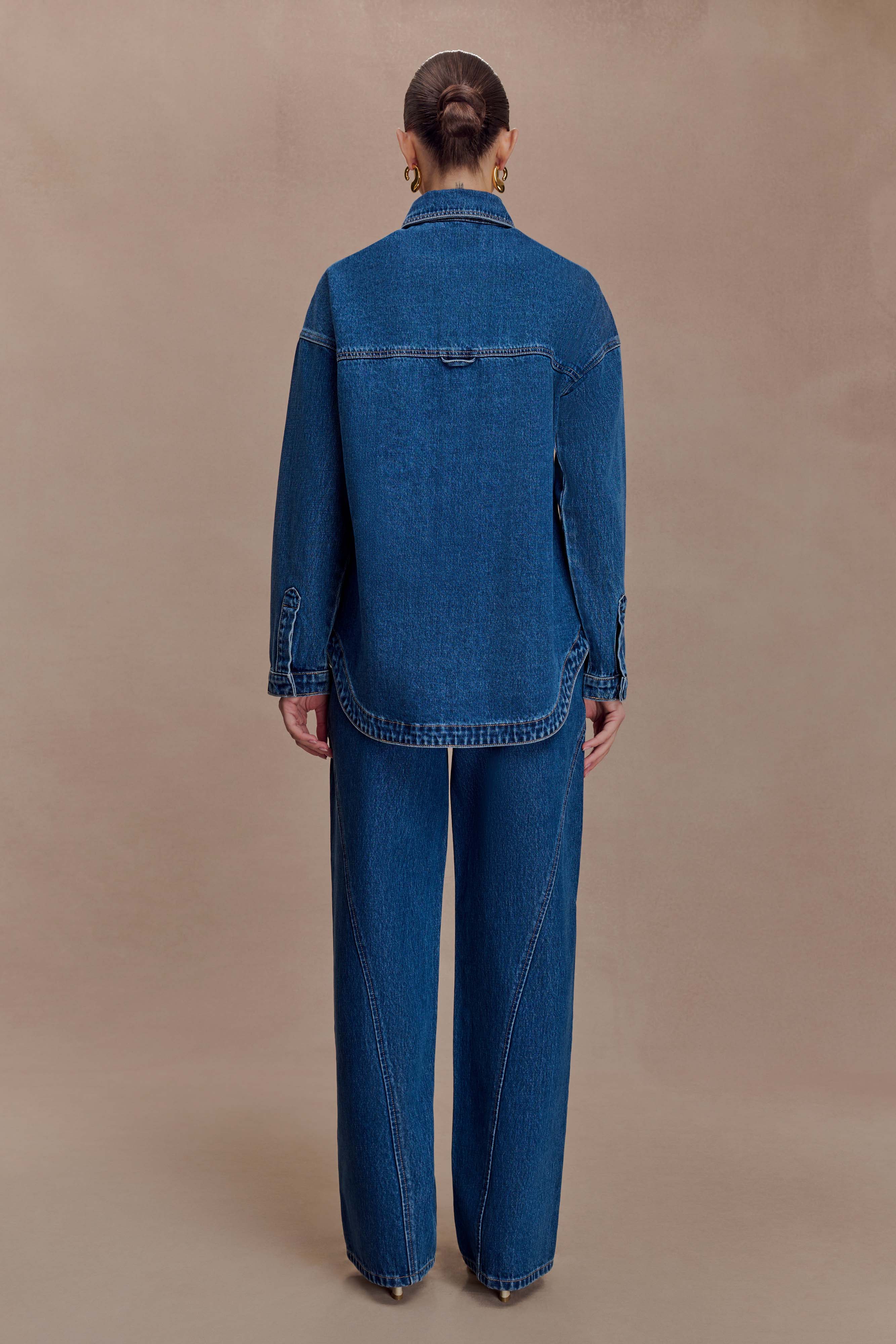 【denim】 Georgette Mid Rise Paneled Denim Jeans - Dark Blue | MESHKI US