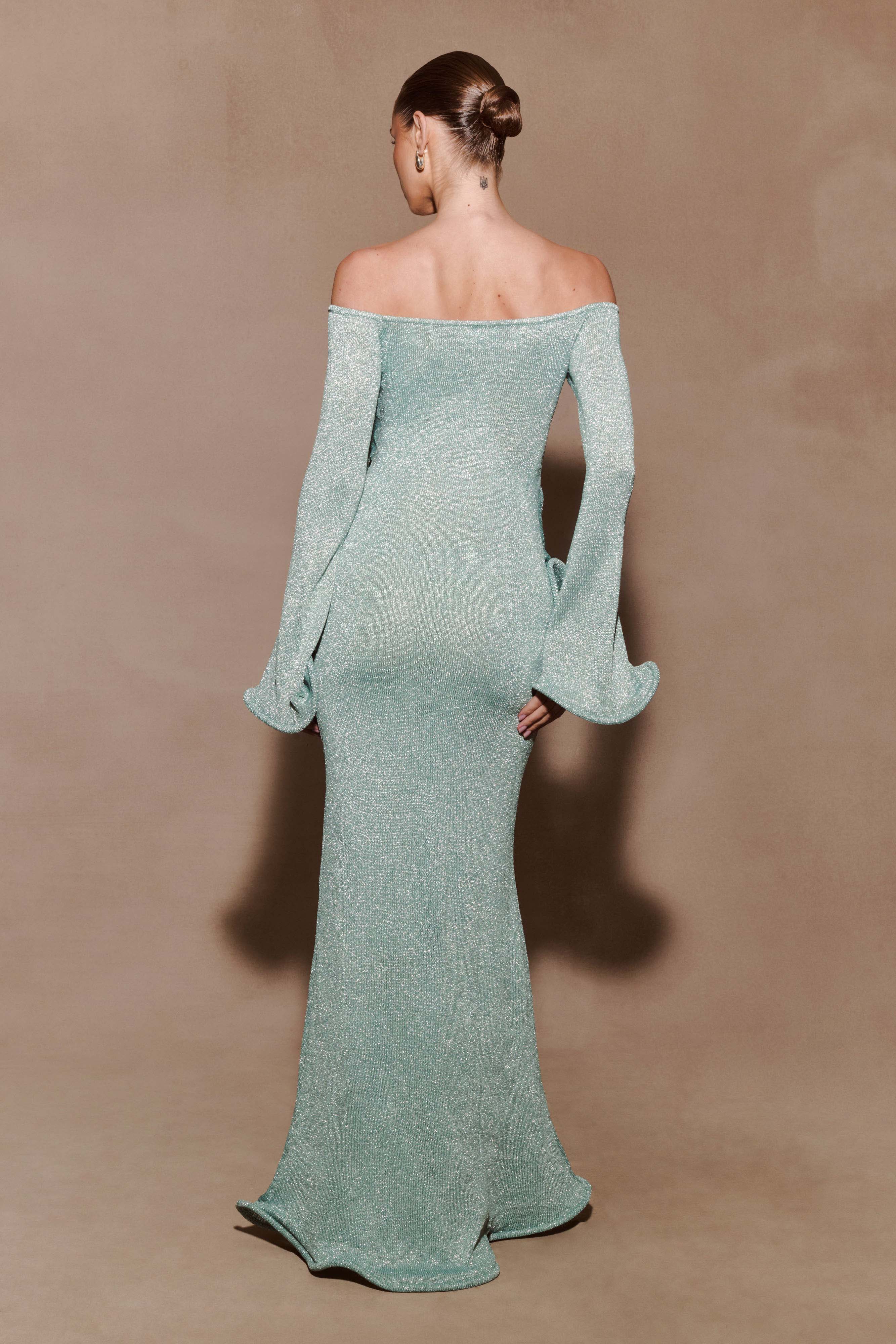 Sandrine Lurex Knit Maxi Dress - Aqua | MESHKI US