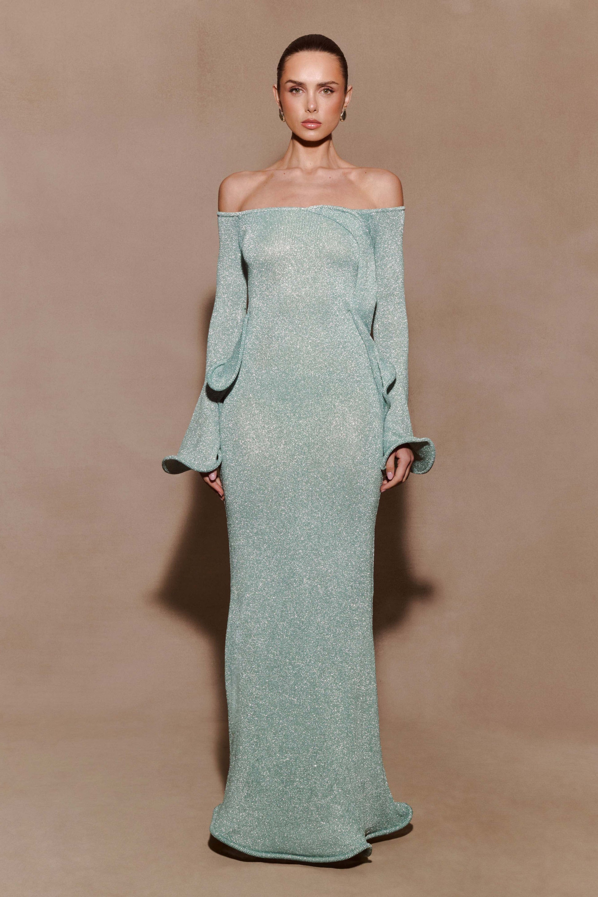 Sandrine Lurex Knit Maxi Dress / Aqua | MESHKI