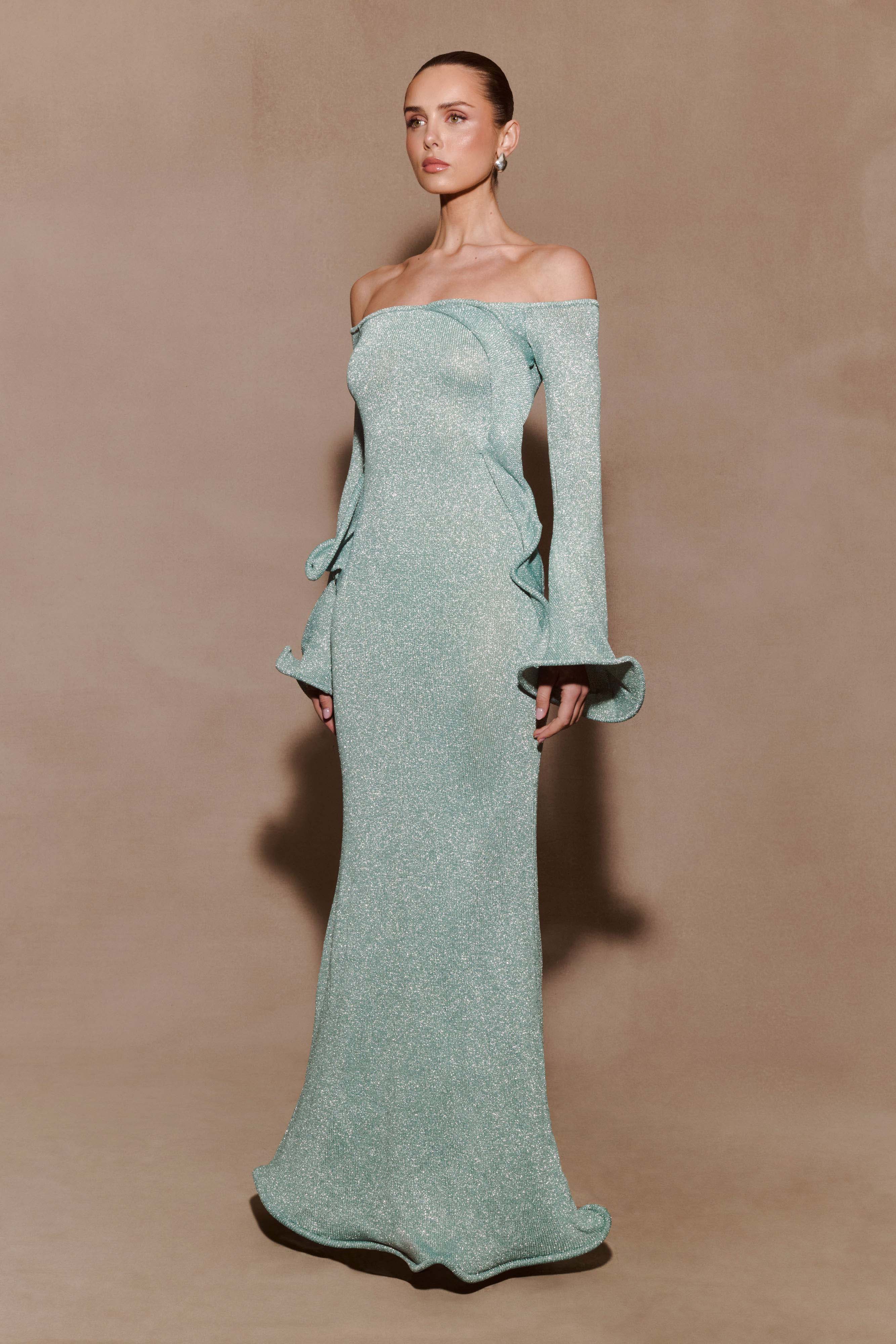 Sandrine Lurex Knit Maxi Dress - Aqua | MESHKI US