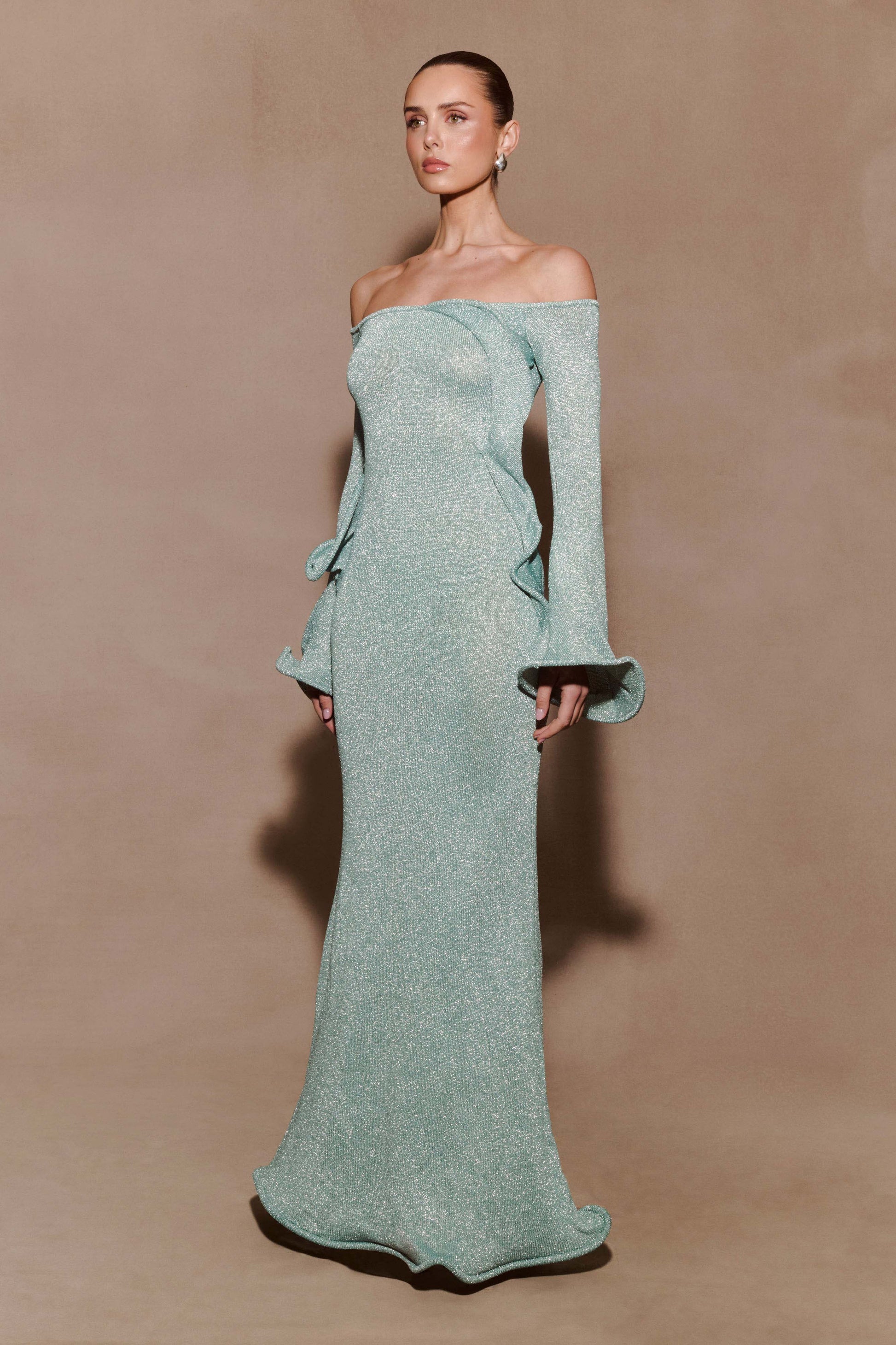 Sandrine Lurex Knit Maxi Dress / Aqua | MESHKI