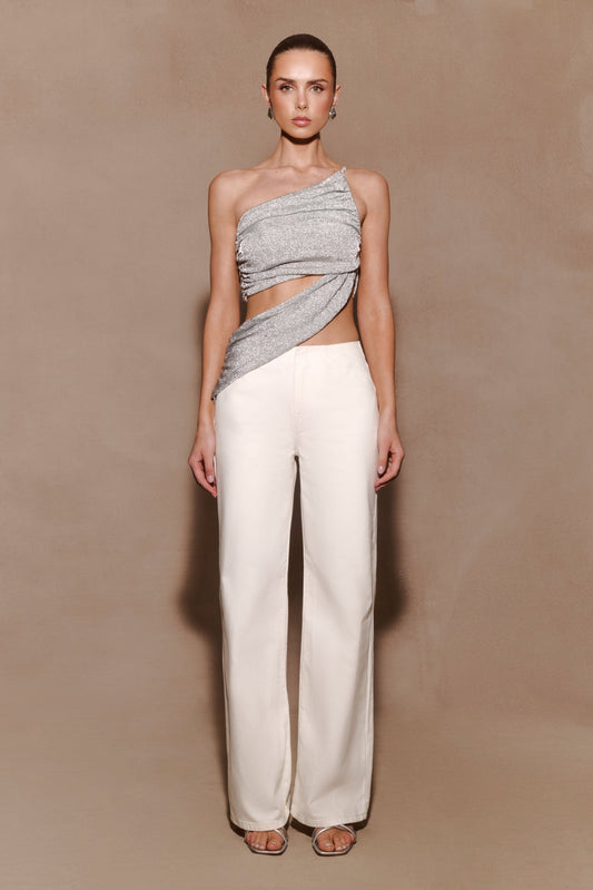 Corah Lurex Drape Knit Top - Silver