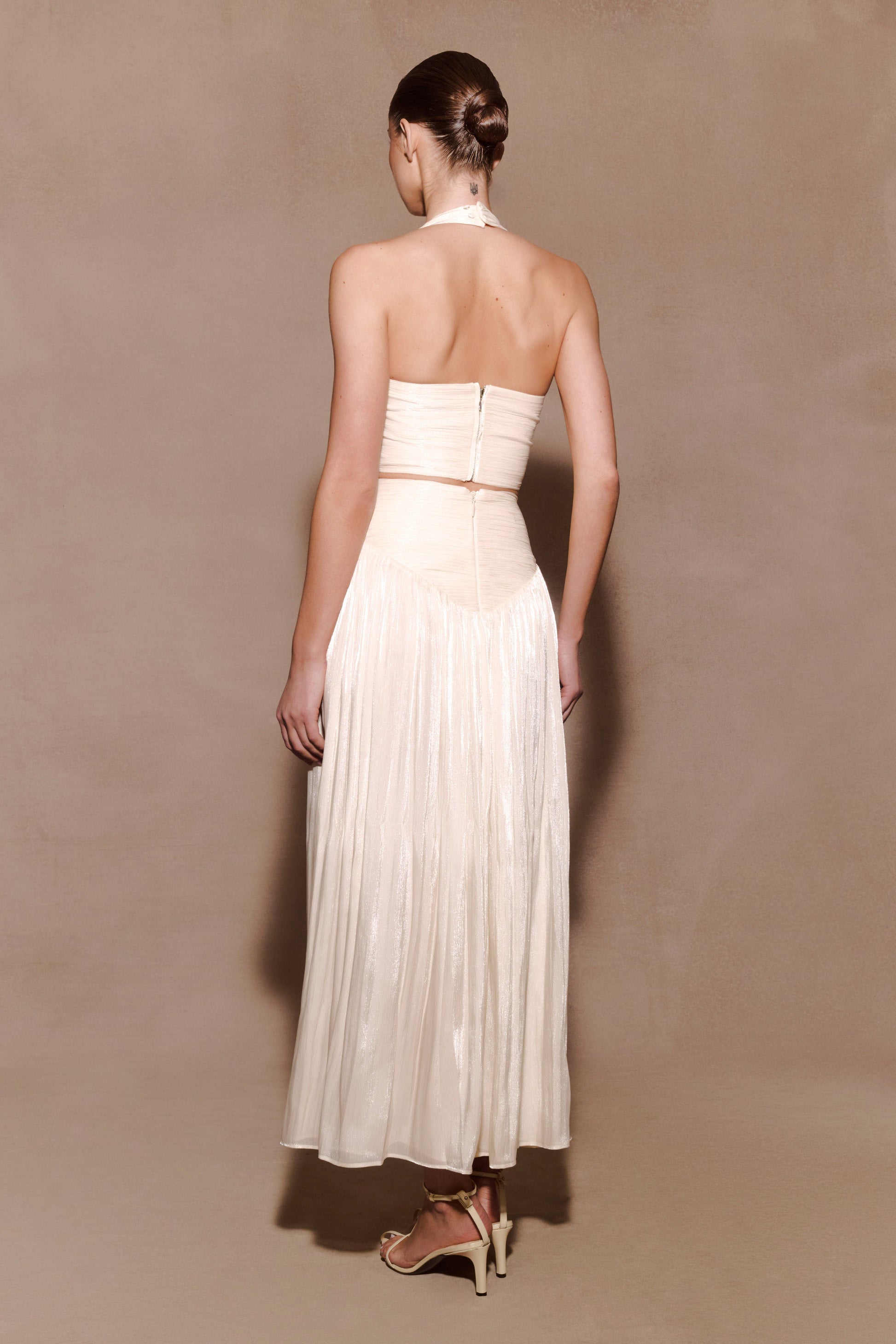 Makena Gathered V Neck Top - Opal White #7