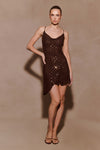 Zahra Diamante Cowl Mini Dress - Chocolate