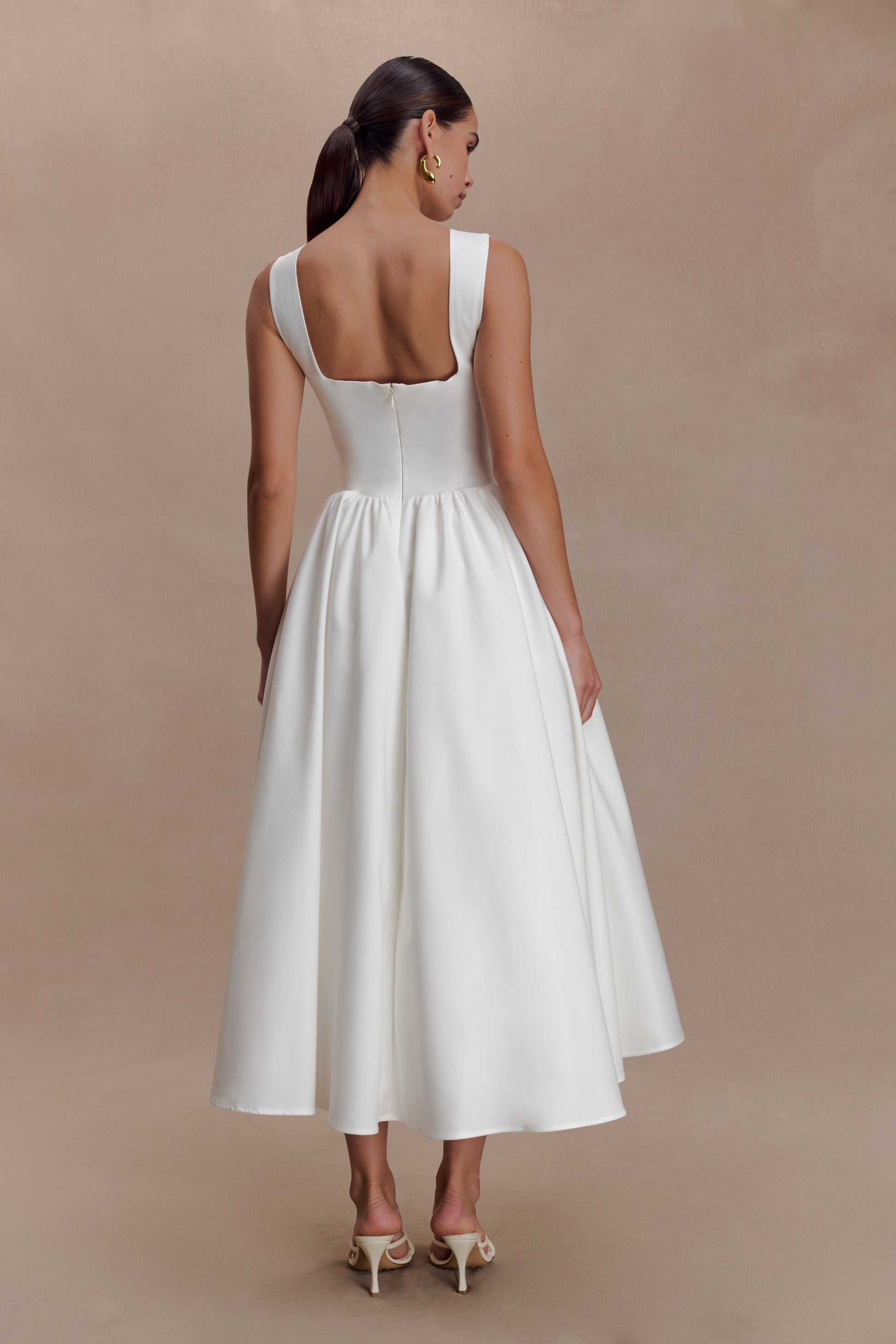 Monika Gathered Waist Cotton Midi Dress / White | MESHKI Monika Gathered Waist Cotton Midi Dress / White | MESHKI