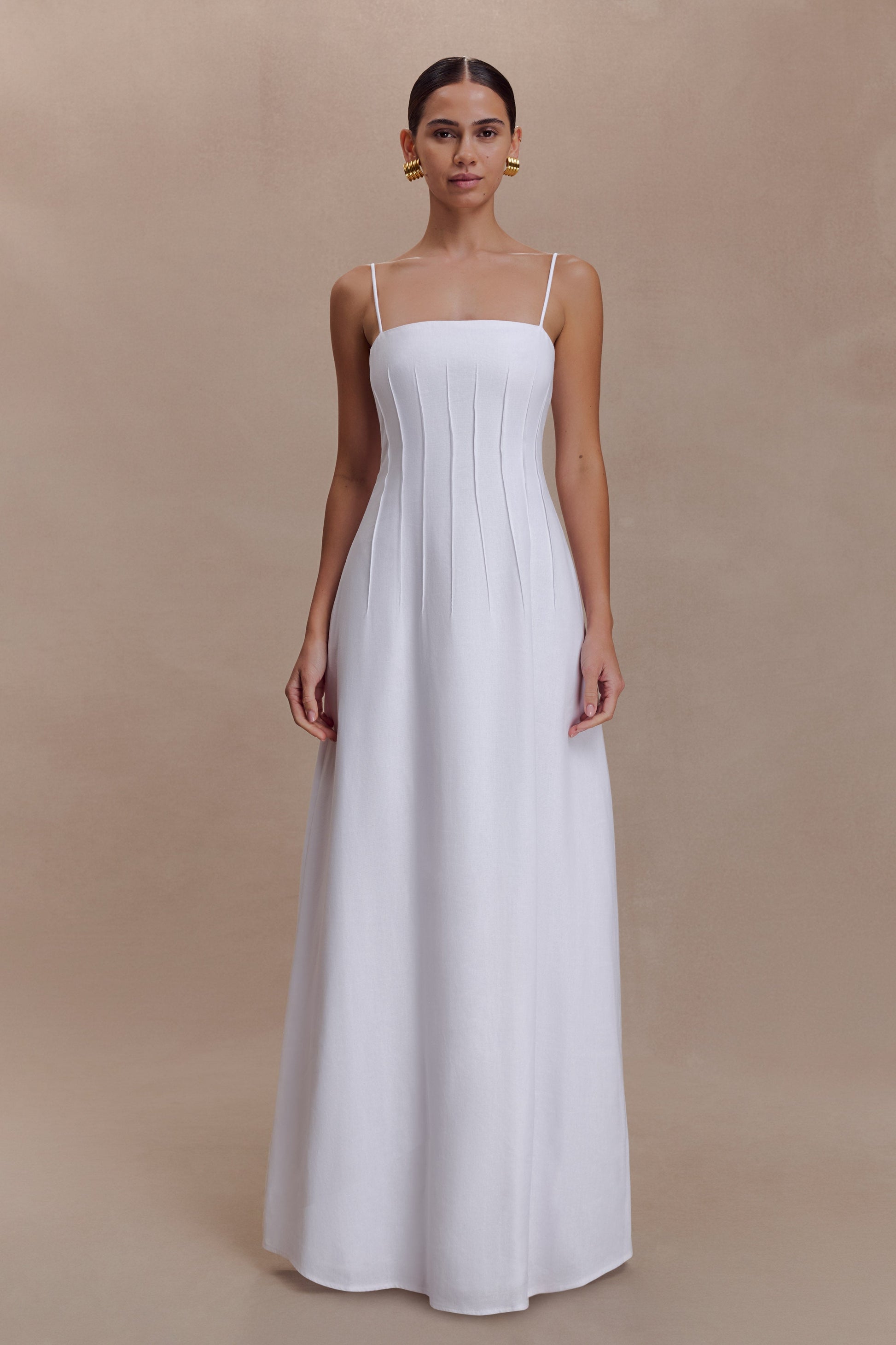 Sofie Pintuck Linen Maxi Dress / White | MESHKI | S Sofie Pintuck Linen Maxi Dress / White | MESHKI | S