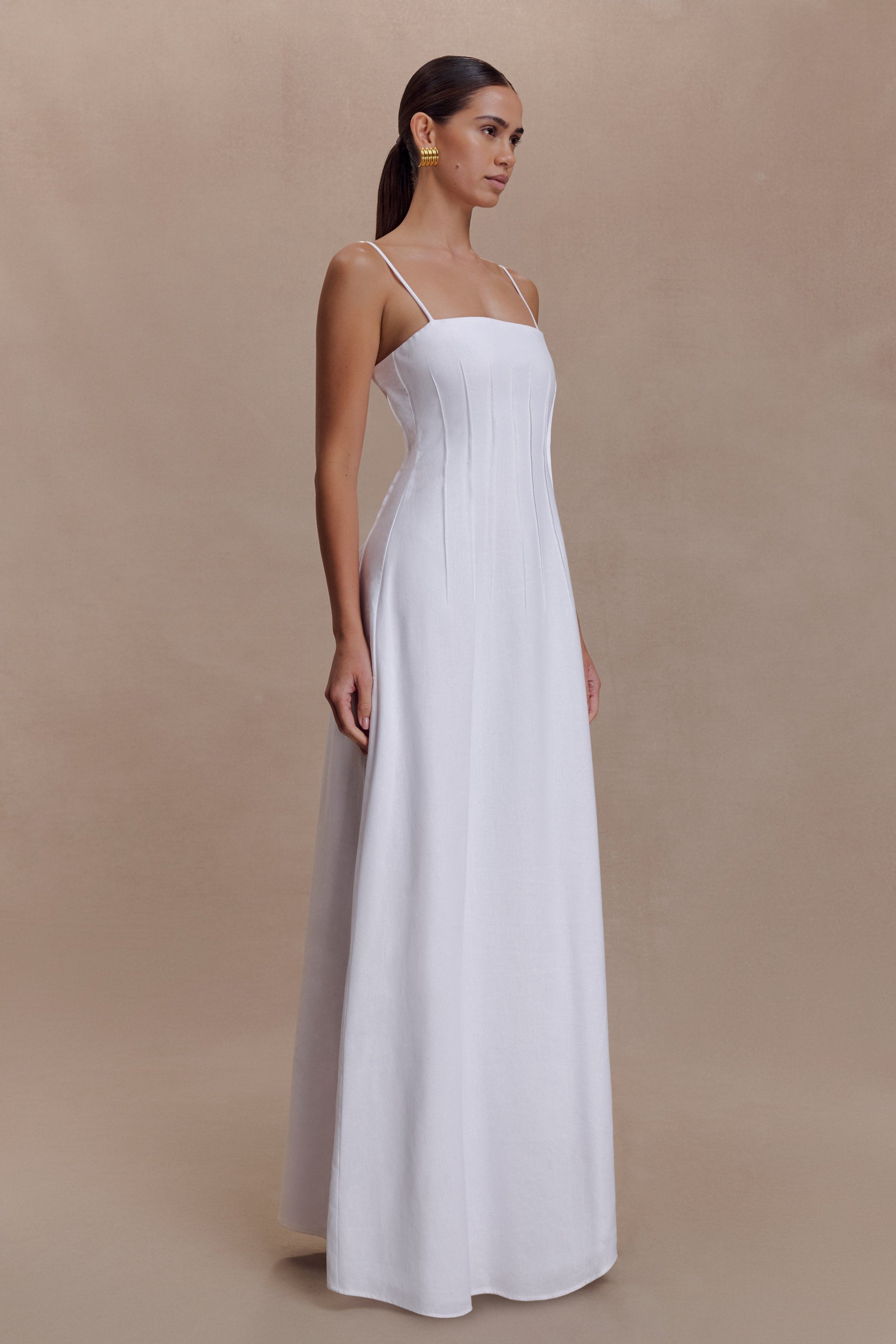 Sofie Pintuck Linen Maxi Dress - White #4