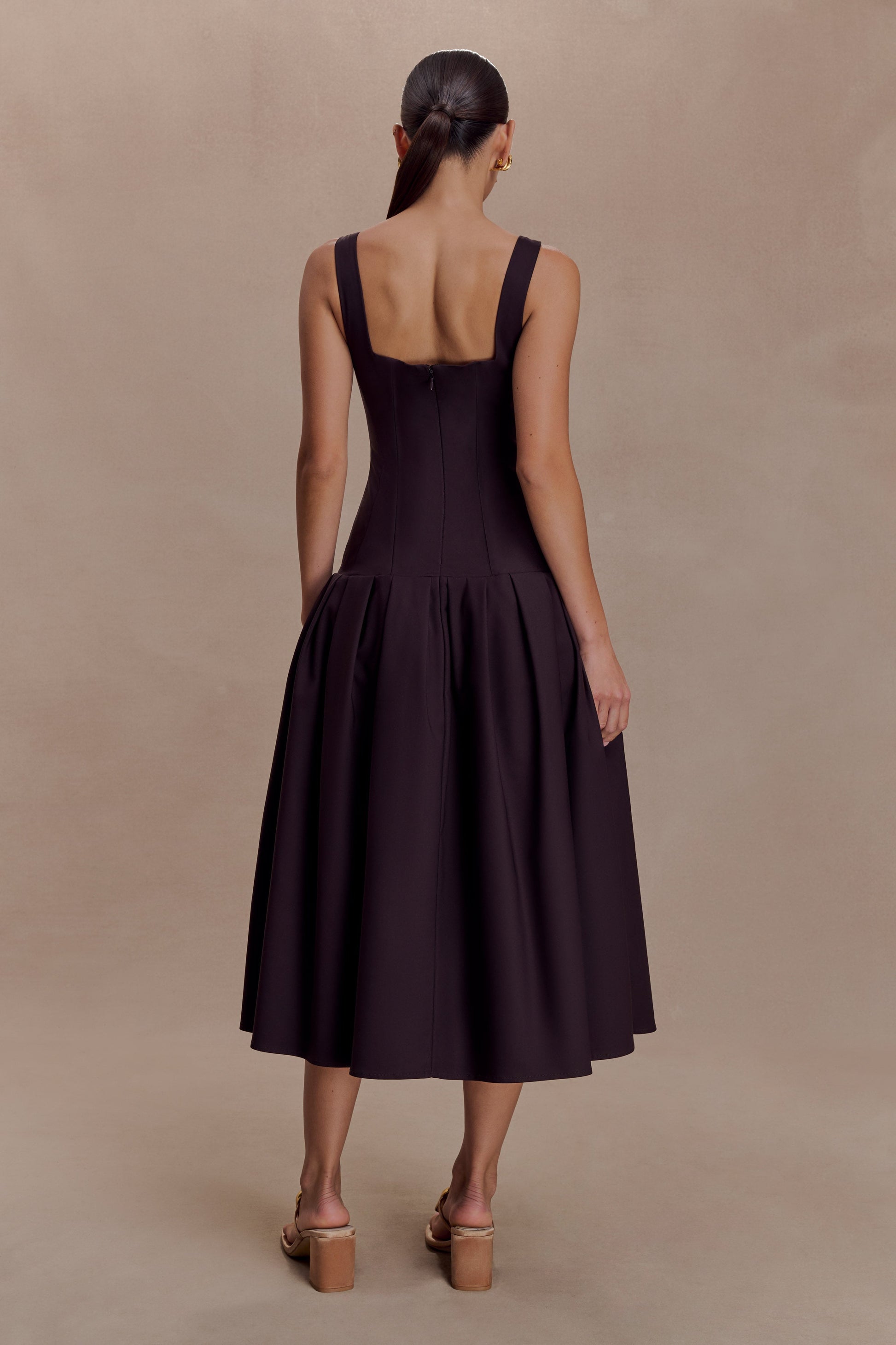 Natascha Drop Waist Cotton Midi Dress - Chocolate #2