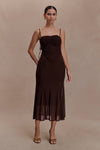 Willa Gathered Mesh Midi Dress - Chocolate