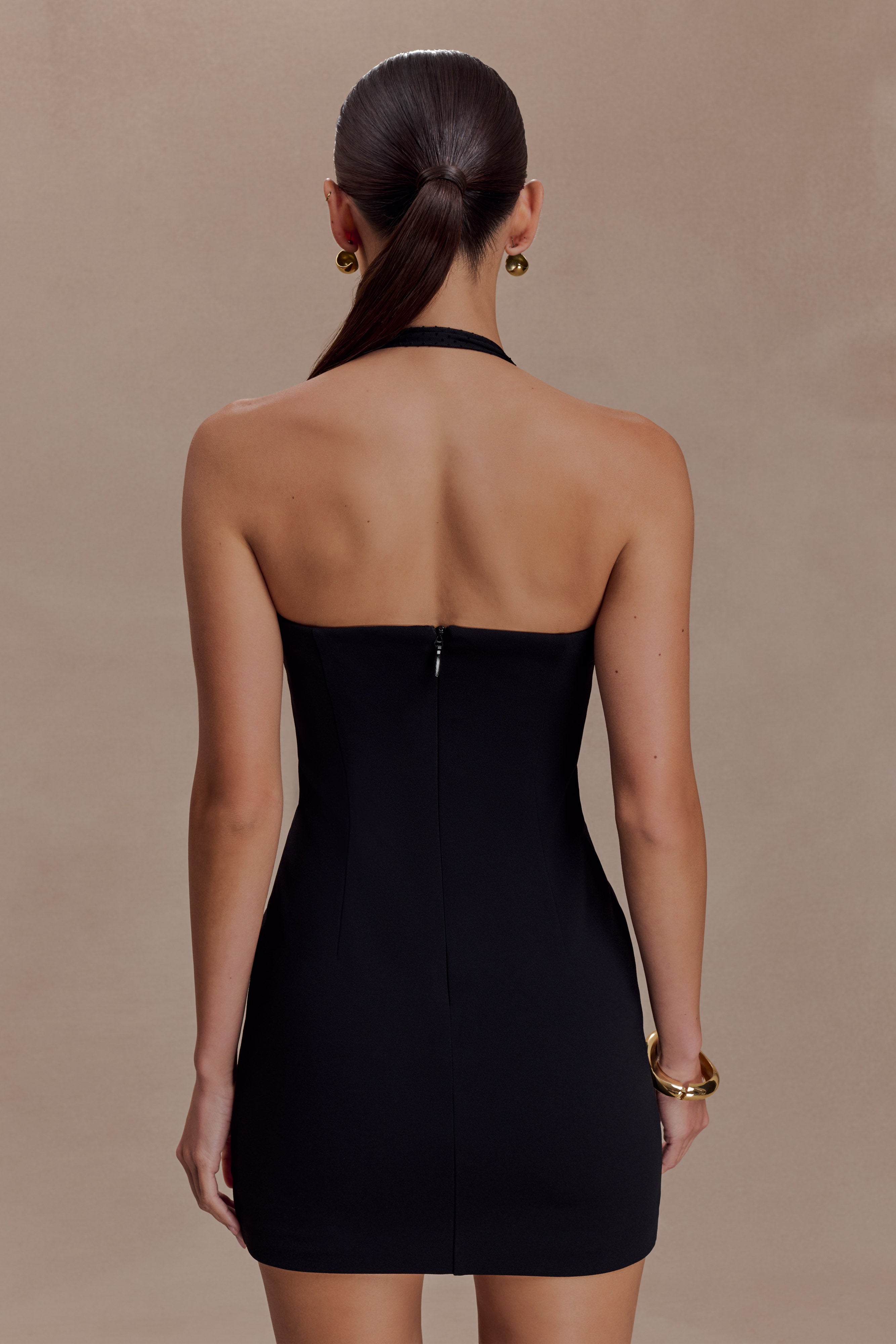 Cressida Crepe Halter Mini Dress - Black | MESHKI US