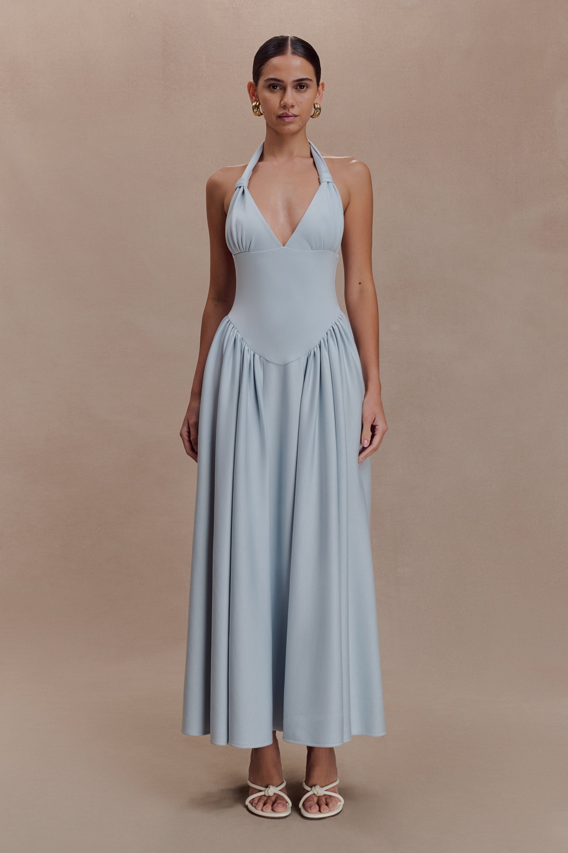 Angelina Scuba Halter Midi Dress / Pale Blue | Meshki | XL Angelina Scuba Halter Midi Dress / Pale Blue | Meshki | XL