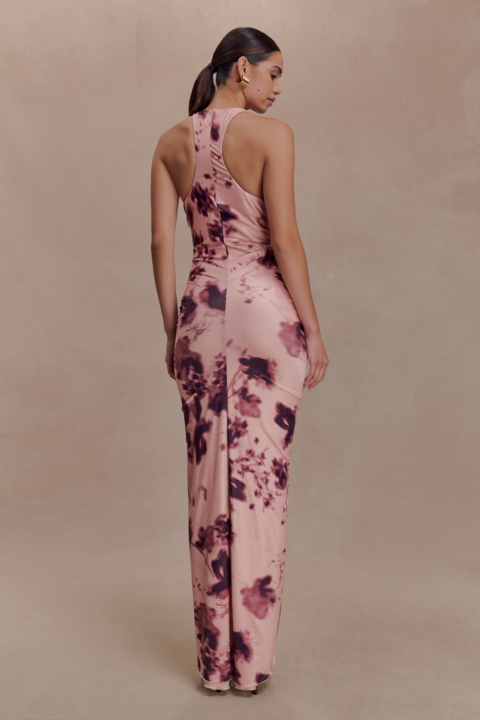 Alessandra Slinky Ruffle Maxi Dress / Pink Blurred Floral Print | MESHKI | 3XL Alessandra Slinky Ruffle Maxi Dress / Pink Blurred Floral Print | MESHKI | 3XL