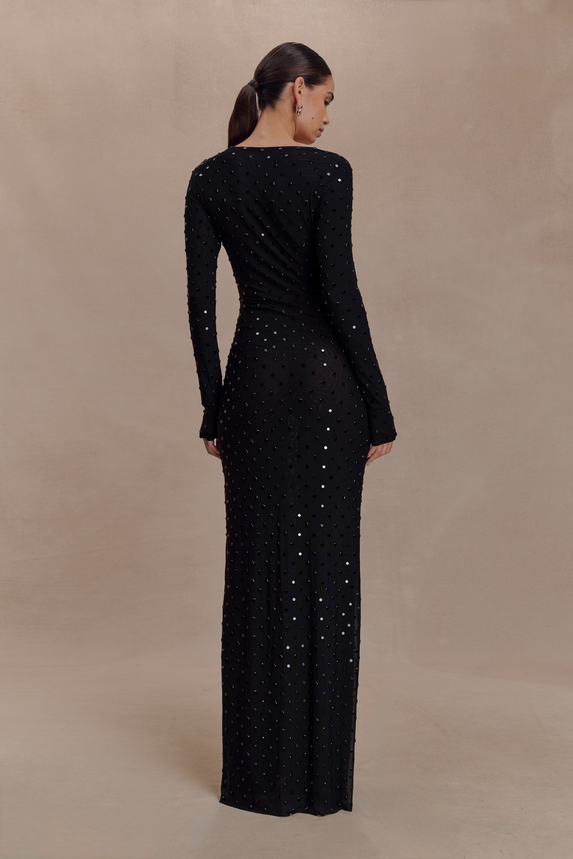 Acadia Diamante Long Sleeve Maxi Dress / Black | MESHKI | M Acadia Diamante Long Sleeve Maxi Dress / Black | MESHKI | M