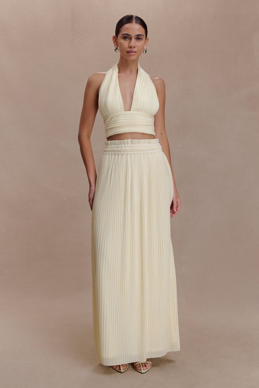 Amaris Gathered Plisse Maxi Skirt - Lemon