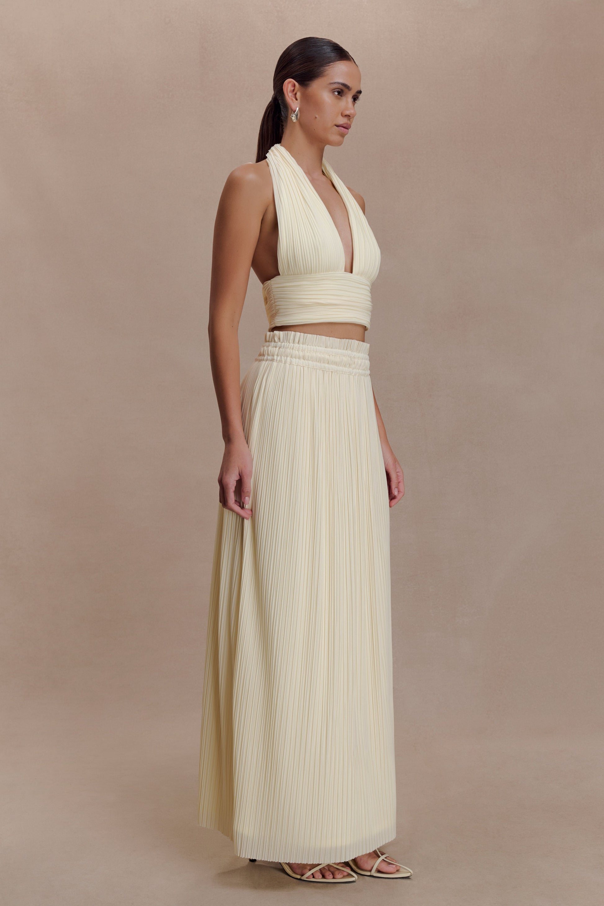 Amaris Gathered Plisse Maxi Skirt - Lemon #3