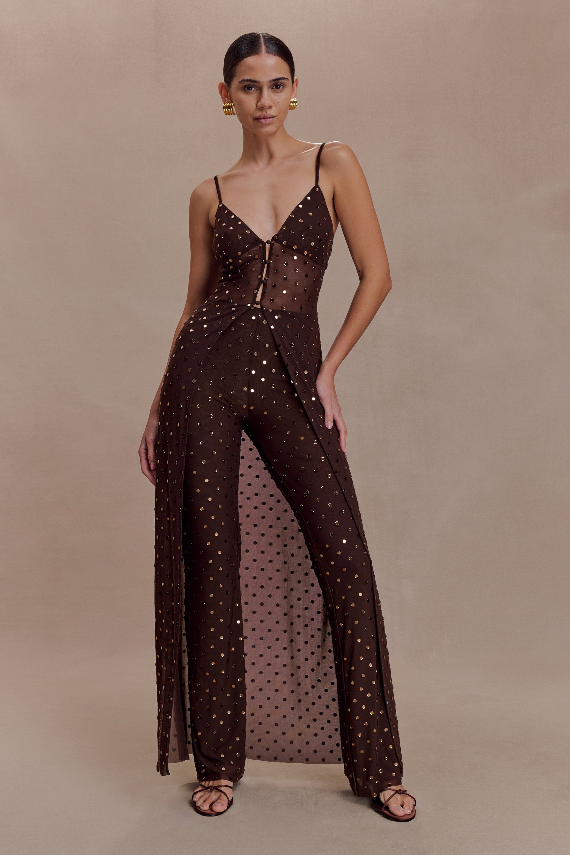 Jackie Longline Diamante Top - Chocolate #4