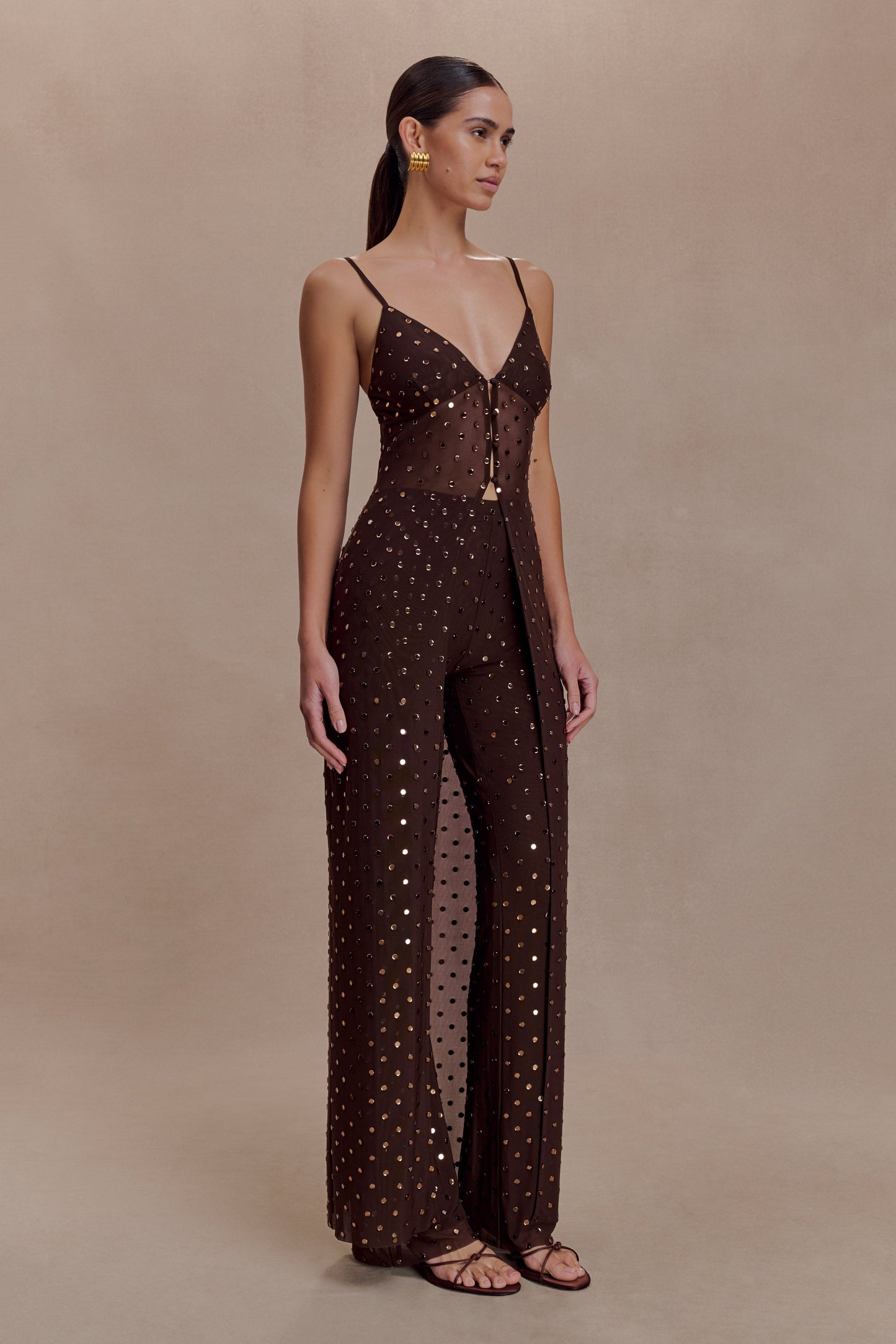 Jackie Longline Diamante Top - Chocolate