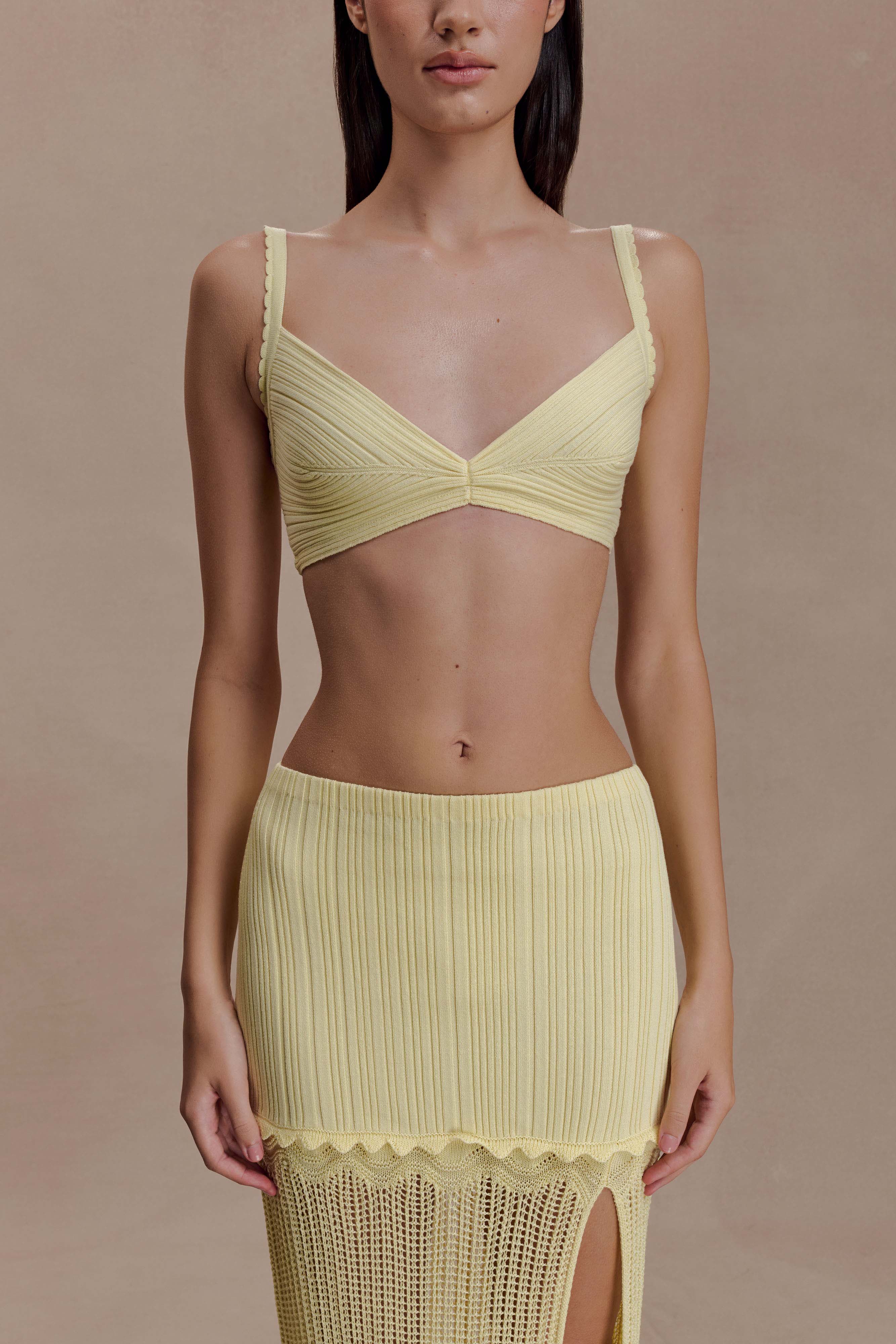 Coleene Pointelle Knit Top - Lemon | MESHKI US